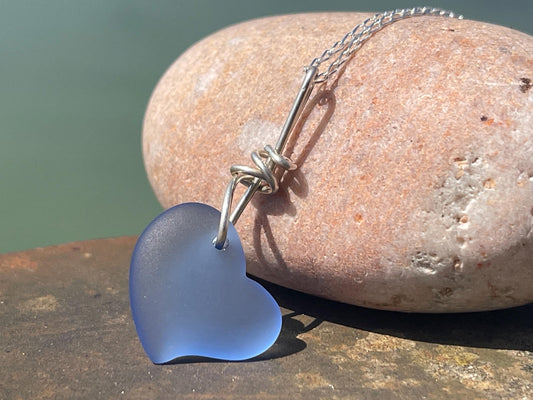 Sea glass heart necklace. Recycled necklace, gift for him. Ethical jewellery. Sea glass pendant. Eco friendly necklace, boho surf jewellery