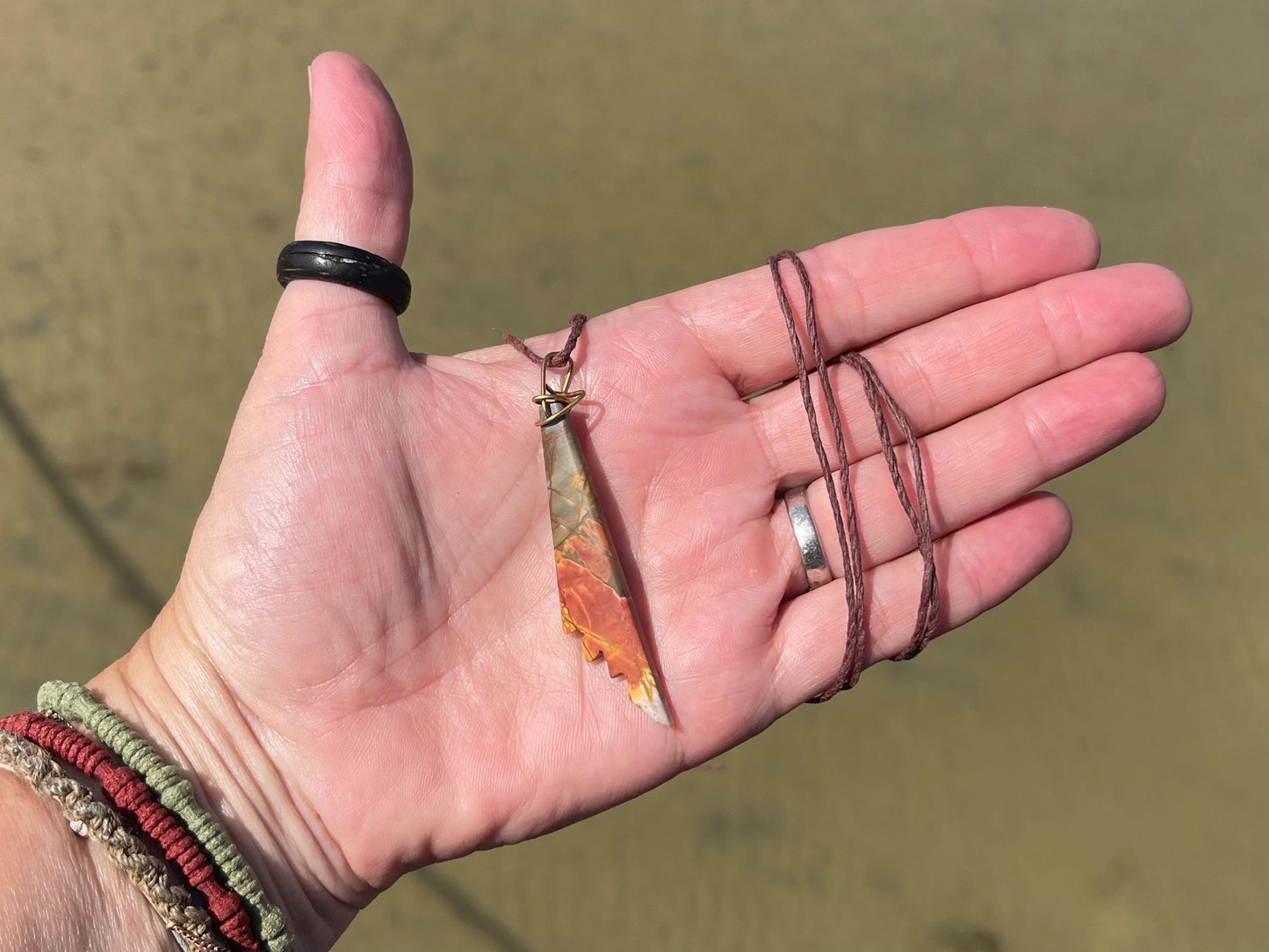 Picasso jasper gemstone pendnat. Ethical jewellery, orange gemstone necklace. Stunning unique jewellery. Unique gifts. Unique necklaces.