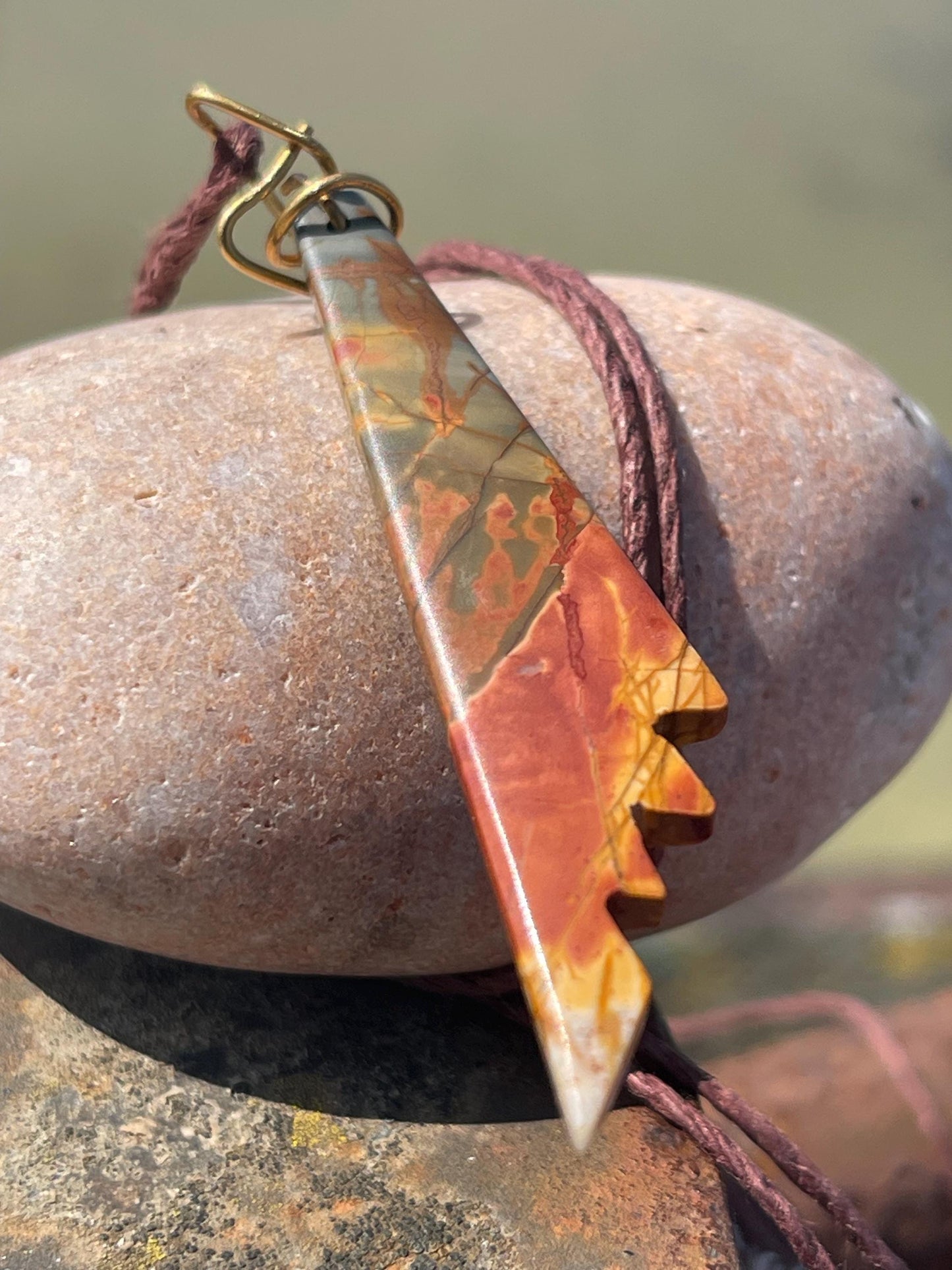 Picasso jasper gemstone pendnat. Ethical jewellery, orange gemstone necklace. Stunning unique jewellery. Unique gifts. Unique necklaces.