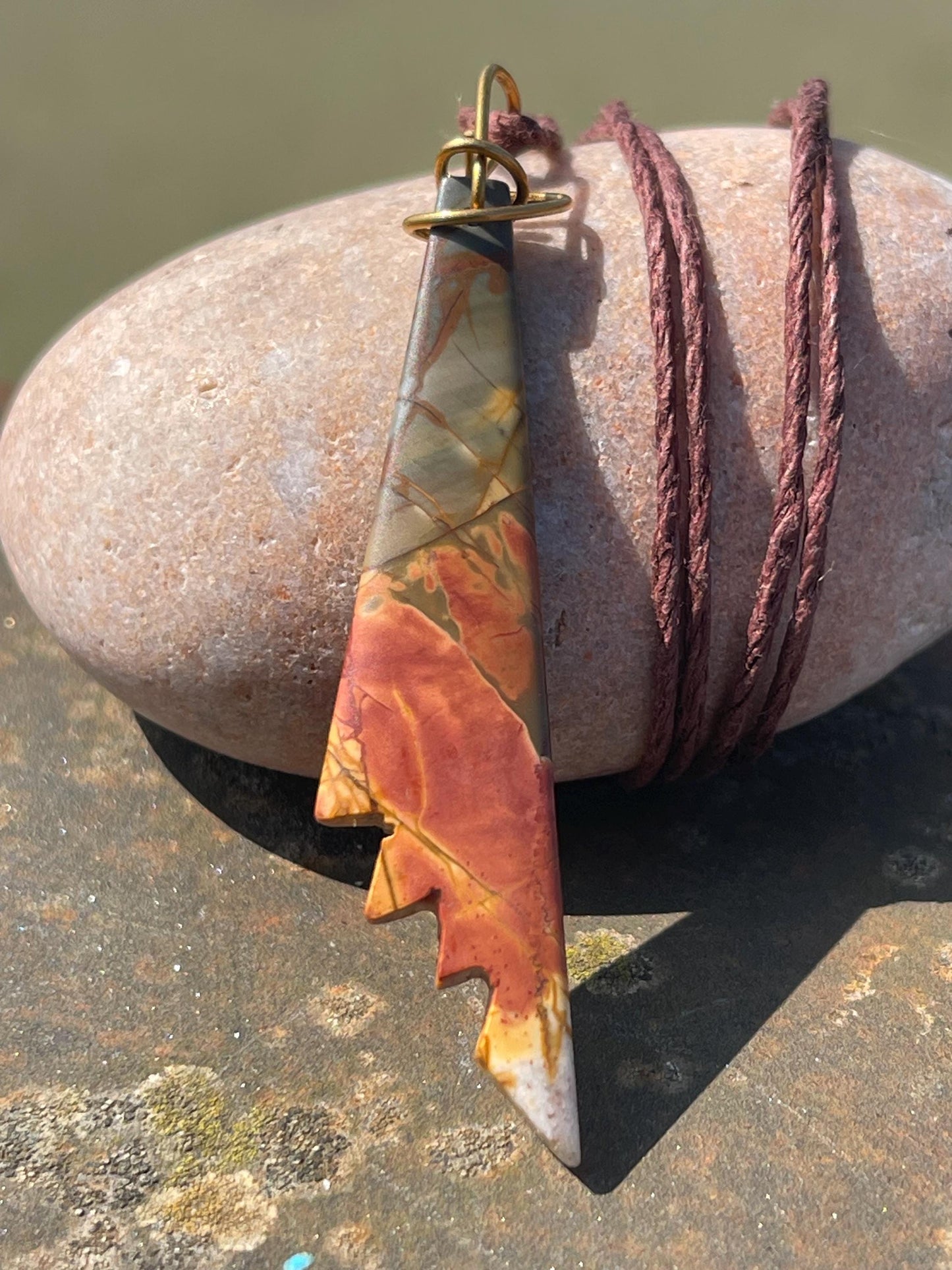 Picasso jasper gemstone pendnat. Ethical jewellery, orange gemstone necklace. Stunning unique jewellery. Unique gifts. Unique necklaces.