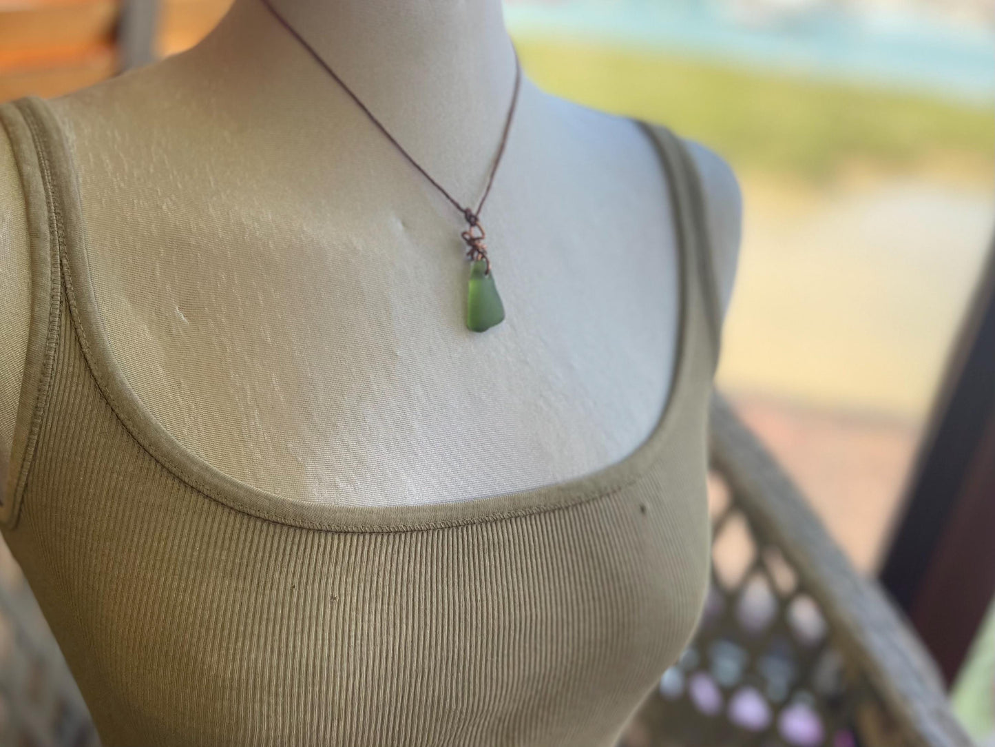 Eco friendly sea glass necklace. Ethical jewellery, boho necklace, unusual gift for him, gift for man, boho necklace, sea glass jewellery