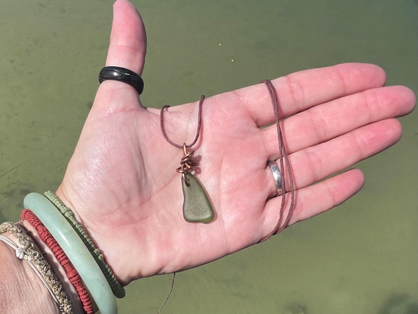 Eco friendly sea glass necklace. Ethical jewellery, boho necklace, unusual gift for him, gift for man, boho necklace, sea glass jewellery