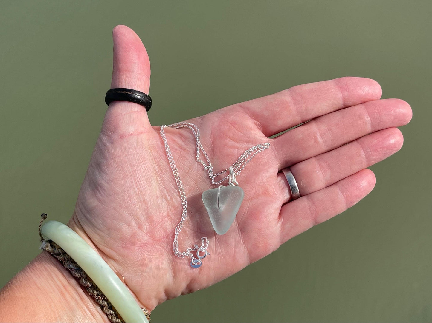 Eco friendly necklace. Aqua sea glass necklace on a recycled sterling silver chain. Handmade eco friendly jewellery. ethical jewellery