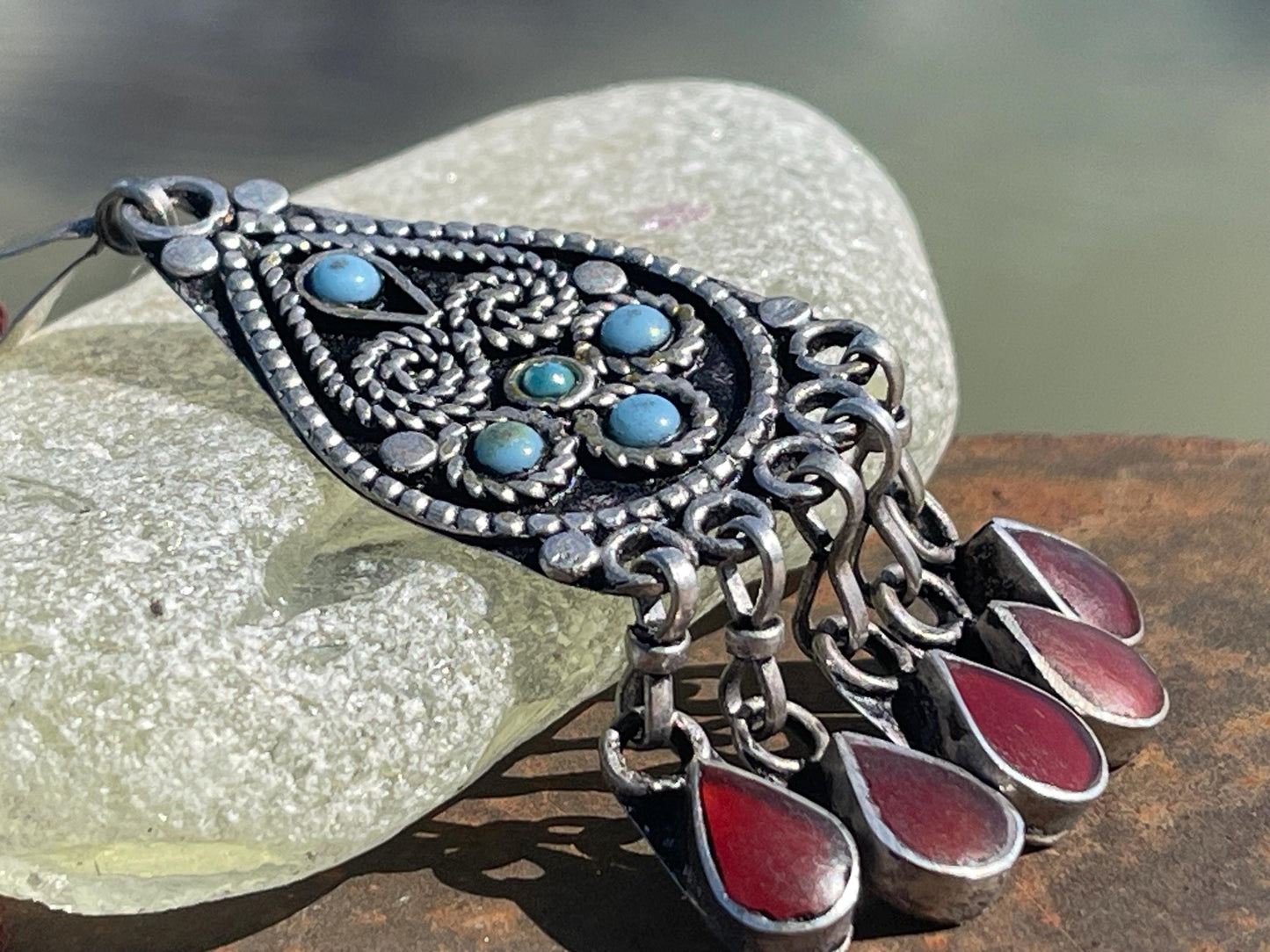 Gypsy jewellery. Red statement necklace. Vintage jewellery, ethical jewellery, eco friendly jewellery, boho necklace, unique necklace