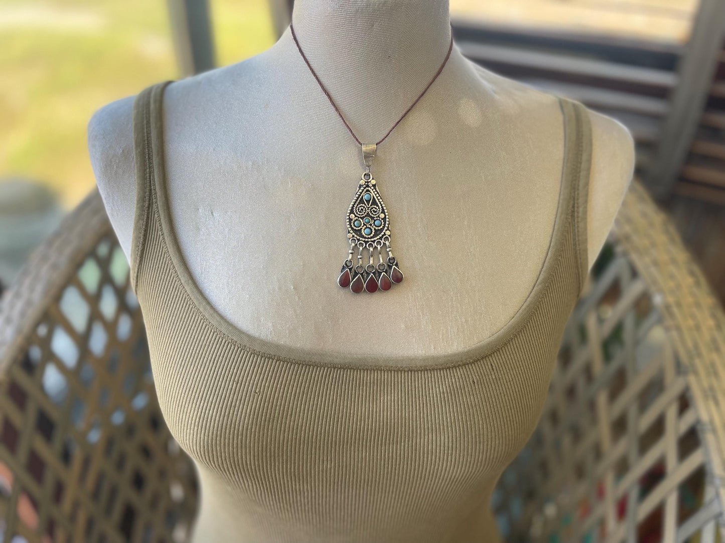 Gypsy jewellery. Red statement necklace. Vintage jewellery, ethical jewellery, eco friendly jewellery, boho necklace, unique necklace