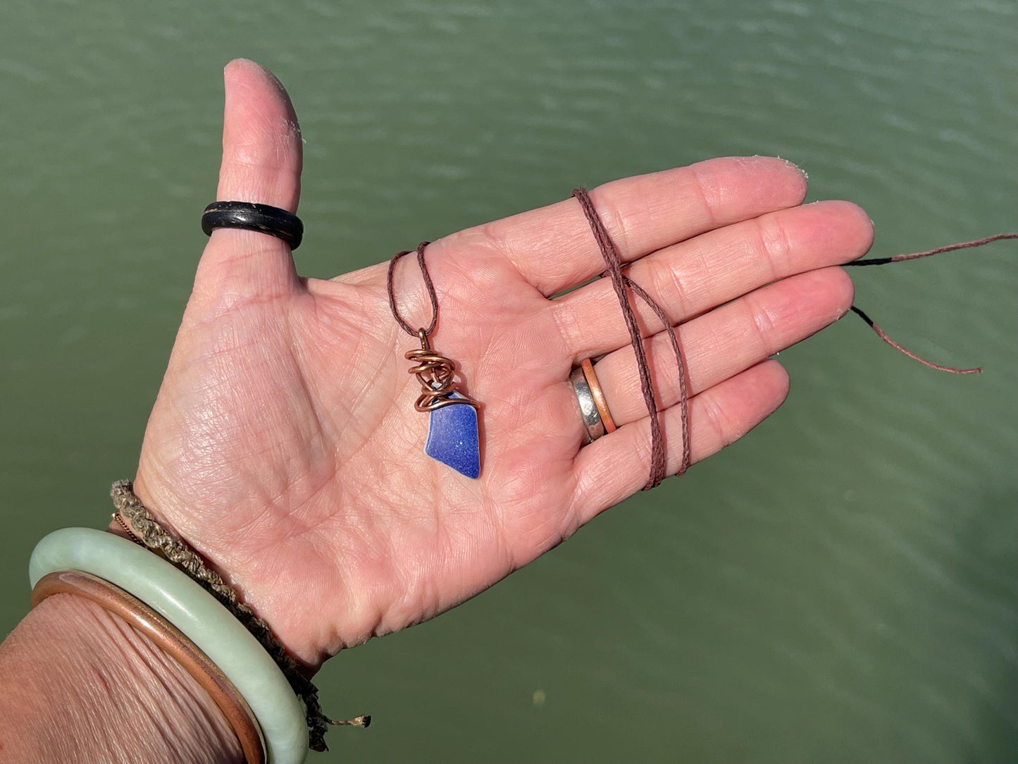 Recycled necklace, sea pottery necklace, eco friendly gift for her. Handmade necklace, ethical jewellery, ceramic necklace, blue necklace