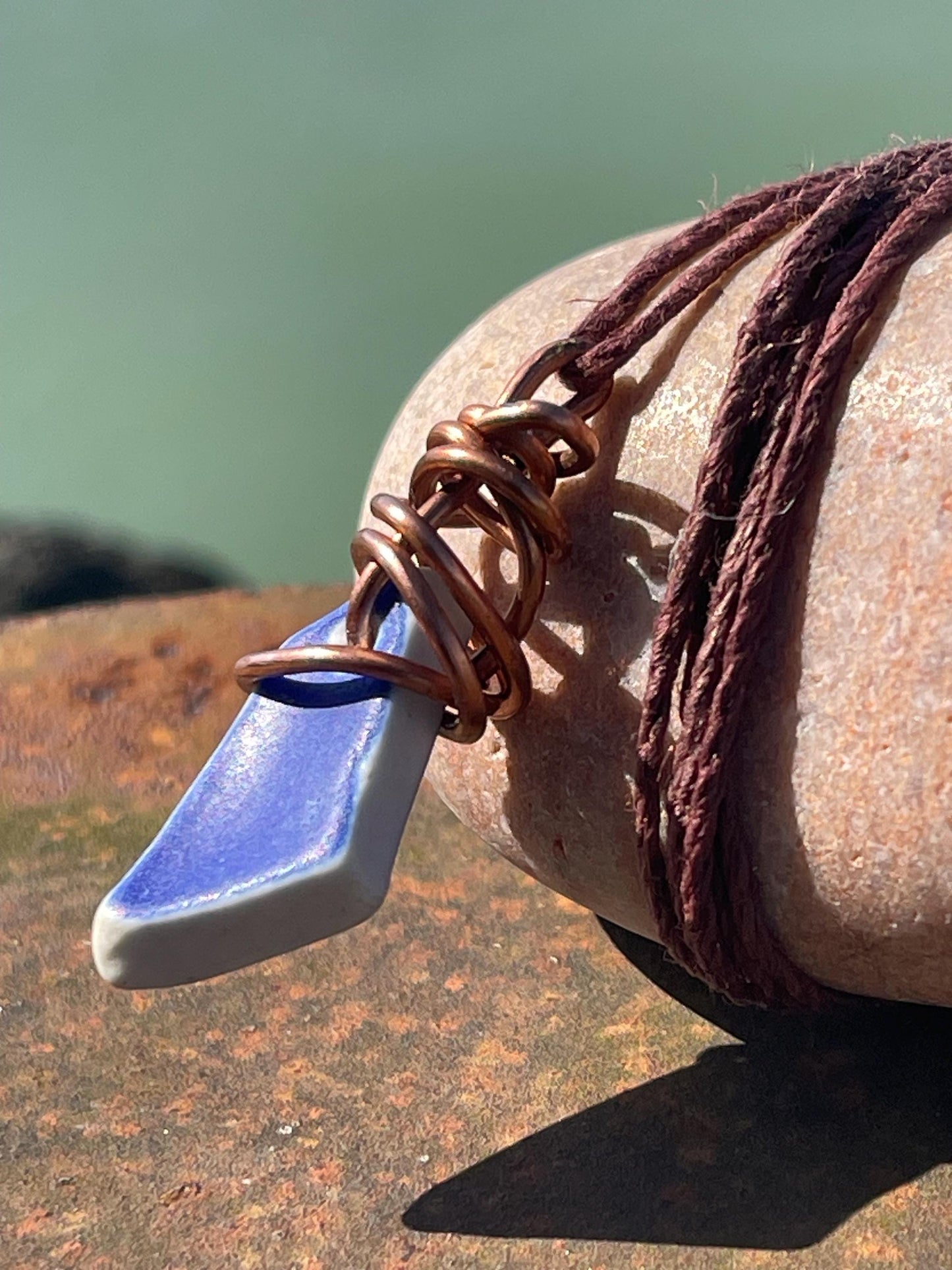 Recycled necklace, sea pottery necklace, eco friendly gift for her. Handmade necklace, ethical jewellery, ceramic necklace, blue necklace