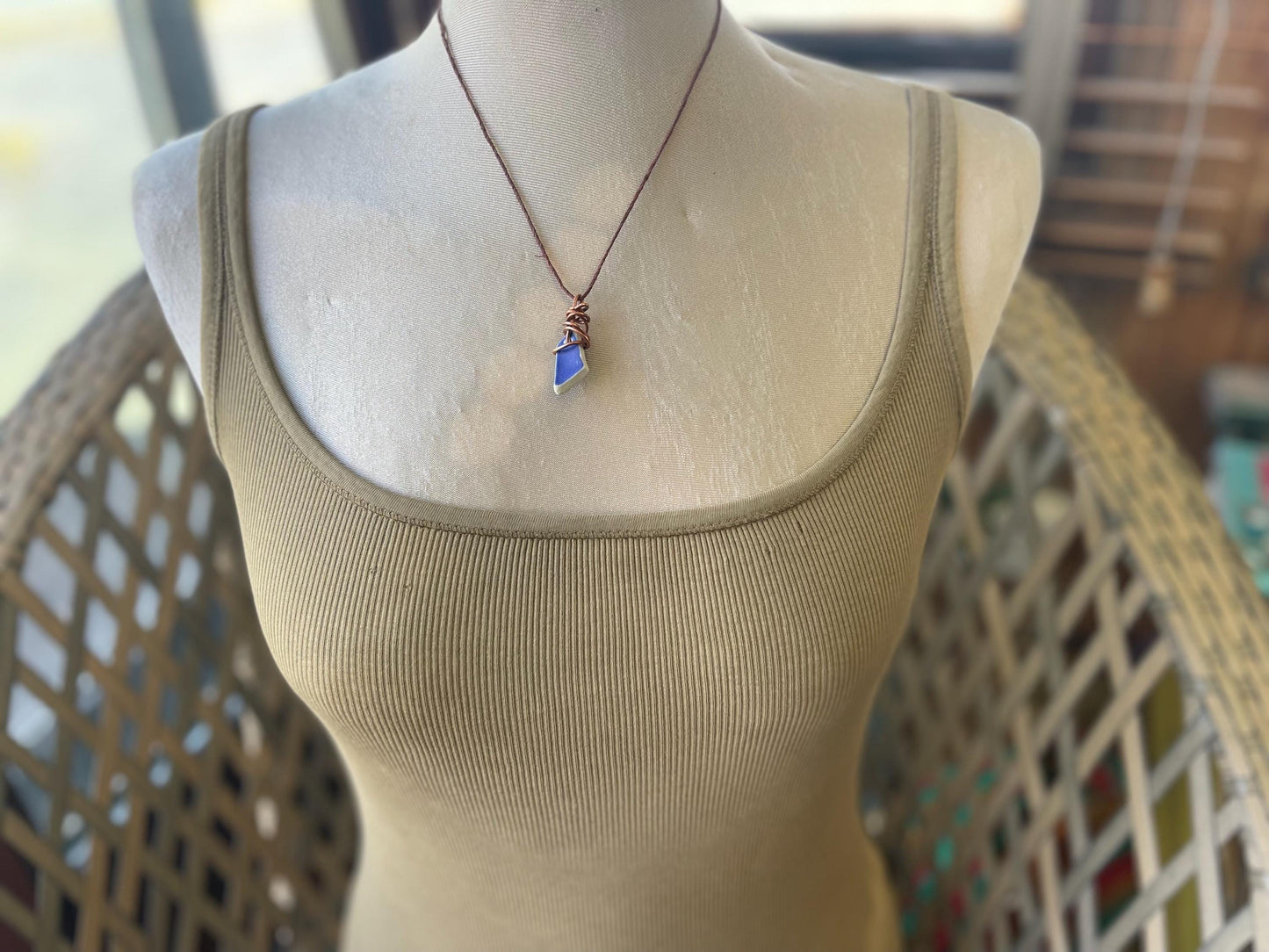 Recycled necklace, sea pottery necklace, eco friendly gift for her. Handmade necklace, ethical jewellery, ceramic necklace, blue necklace