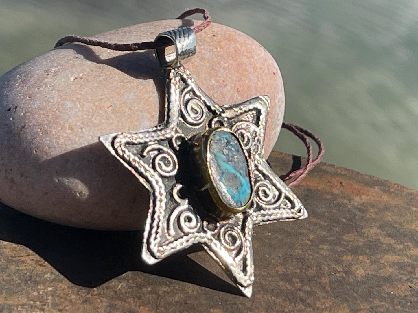 Vintage turquoise star necklaces, silver star jewellery, ethical jewellery. Eco friendly jewellery. Ethical jewellery. Turquoise pendants.