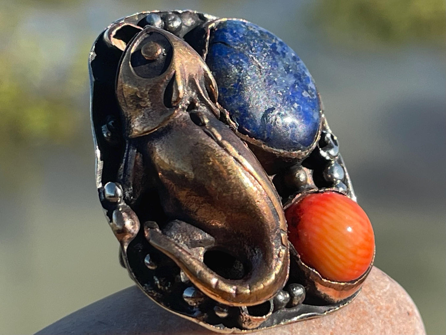 Fabulous vintage ghecko ring, lapis ring, boho vintage jewellery, ethical jewellery, gypsy ring. Gypsy jewellery, statement jewellery