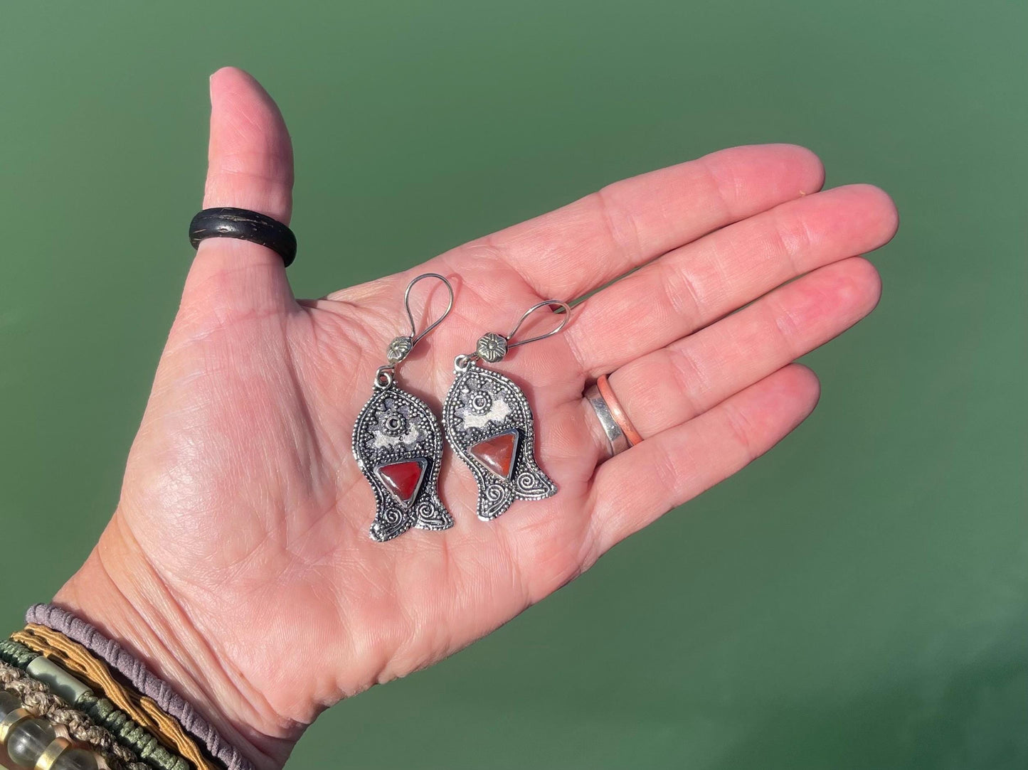 Gypsy jewellery, vintage fish earrings, silver fish earrings, vintage fish jewellery, ethical jewellery,  gypsy earrings, unusual gift ideas