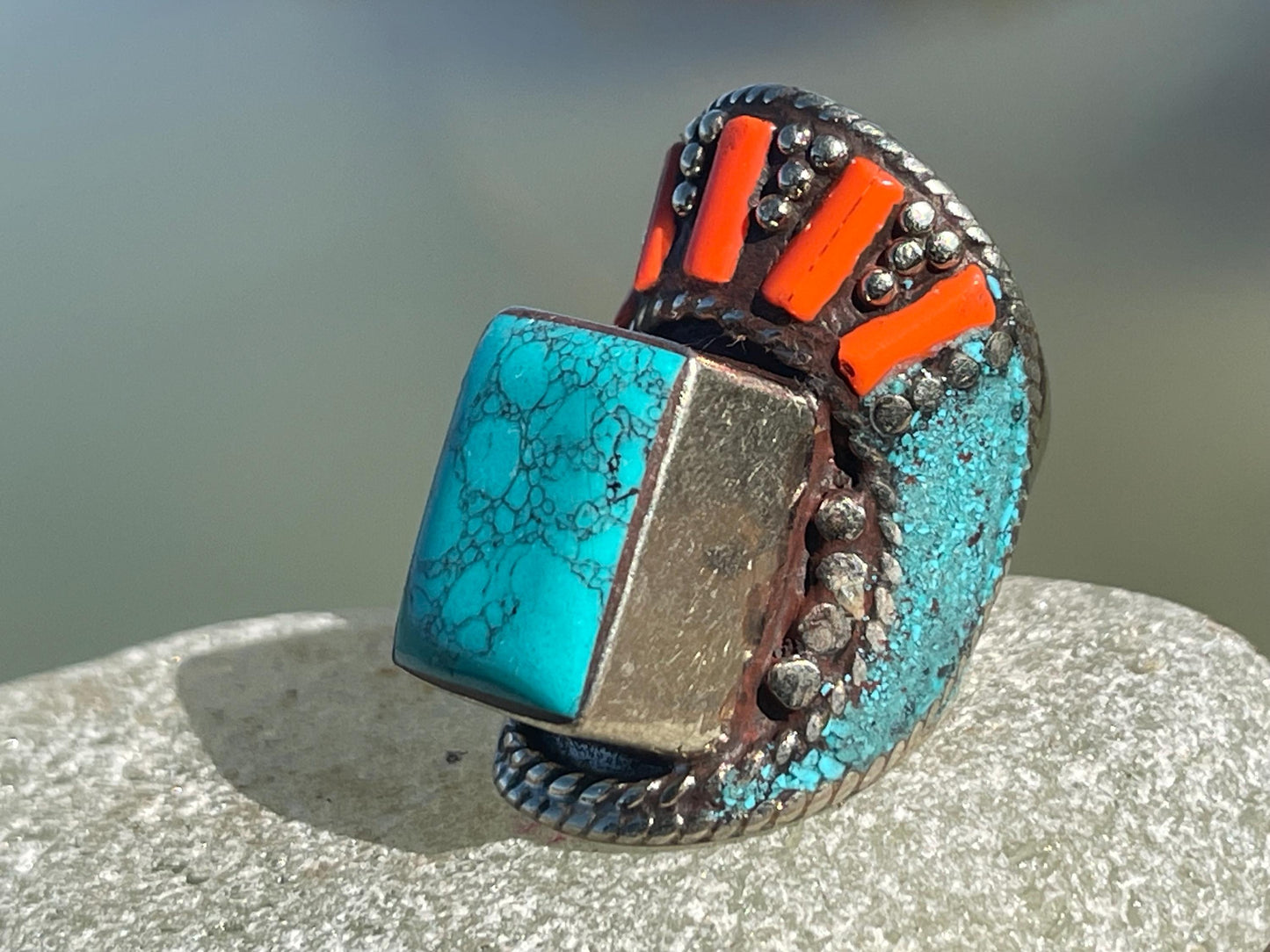 Vintage ring, vintage jewellery, ethical jewellery, gypsy ring. Gypsy jewellery, large ring, statement ring, turquoise ring, blue ring