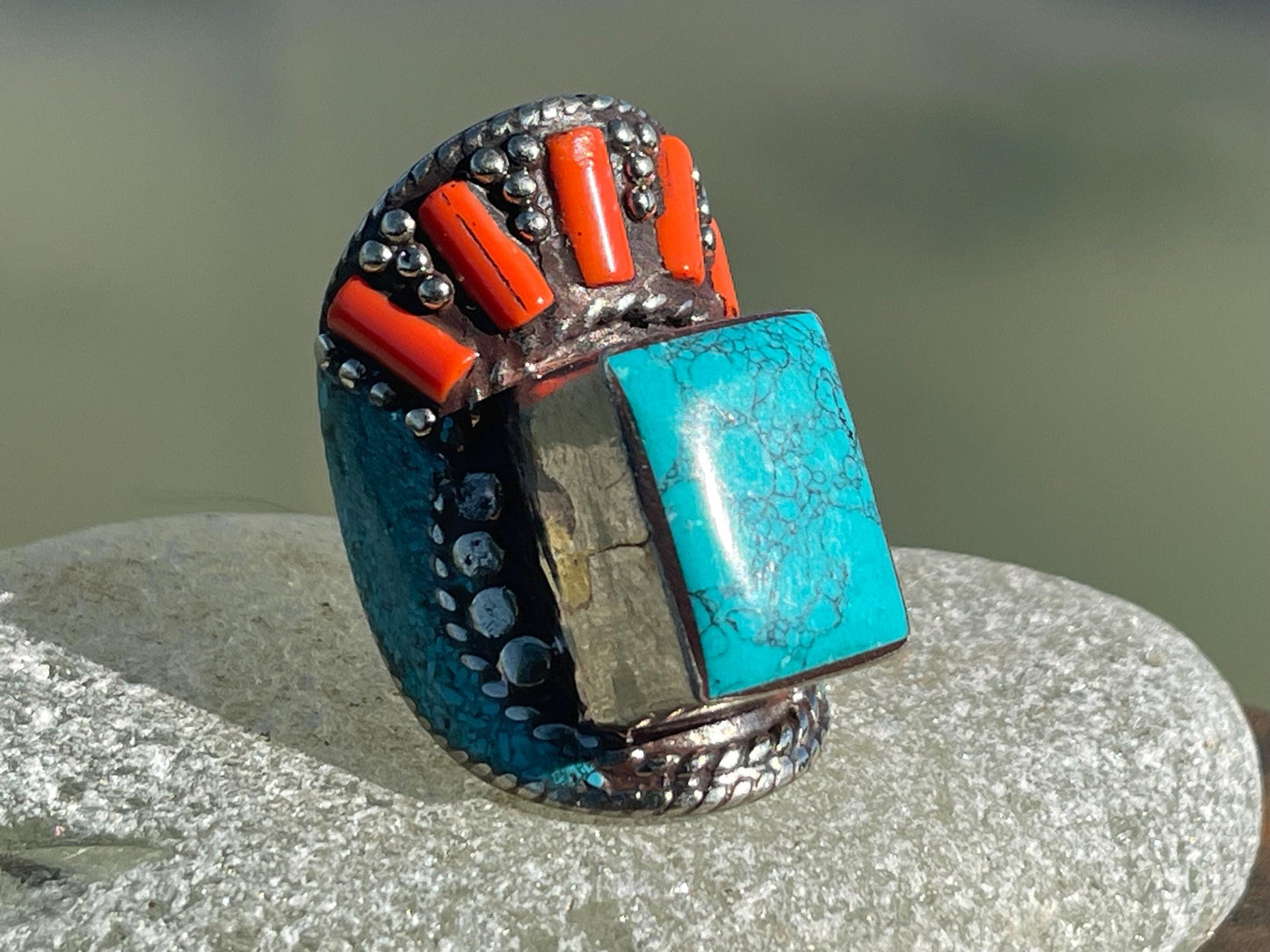 Vintage ring, vintage jewellery, ethical jewellery, gypsy ring. Gypsy jewellery, large ring, statement ring, turquoise ring, blue ring