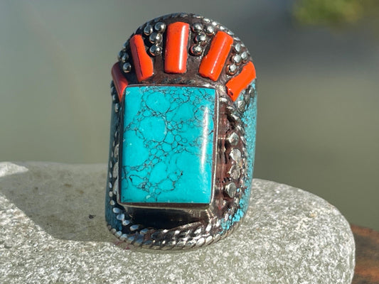 Vintage ring, vintage jewellery, ethical jewellery, gypsy ring. Gypsy jewellery, large ring, statement ring, turquoise ring, blue ring
