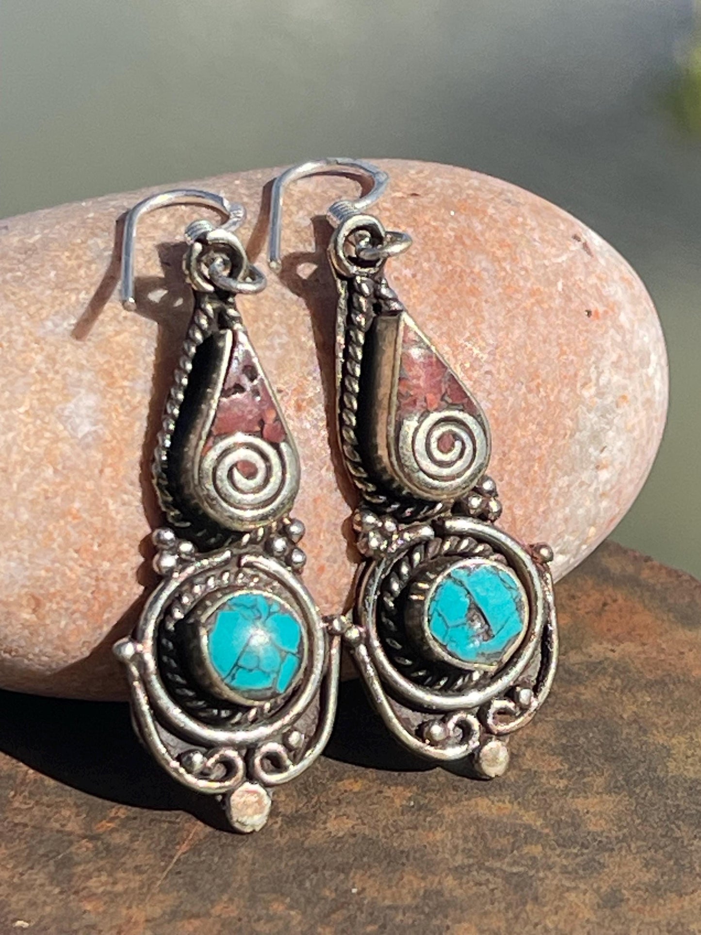 Vintage turquoise earrings, turquoise jewellery, ethical jewellery, gypsy earrings. Eco friendly jewellery. Ethical jewellery.