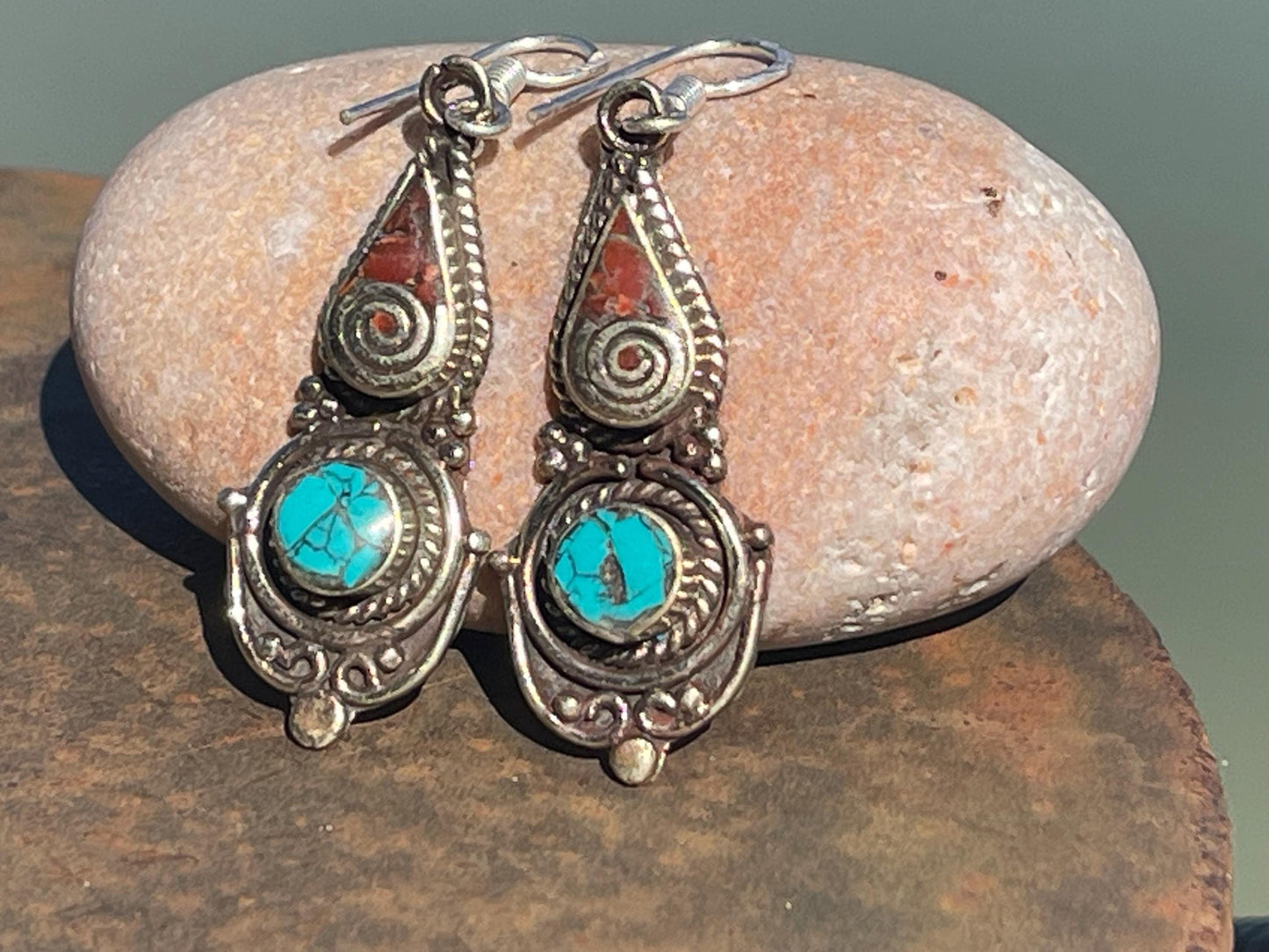 Vintage turquoise earrings, turquoise jewellery, ethical jewellery, gypsy earrings. Eco friendly jewellery. Ethical jewellery.