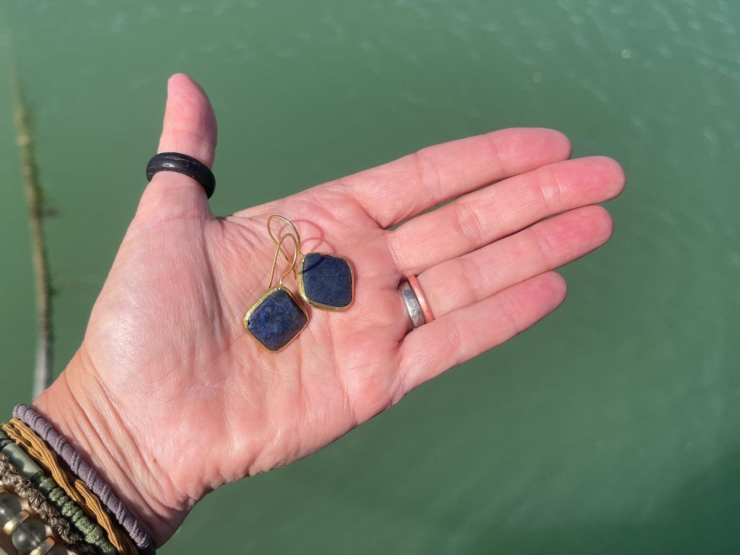 Vintage earrings, eco friendly earrings, ethical jewellery, lapis earrings, lapis jewellery. Retro earrings, boho earrings, gift for her