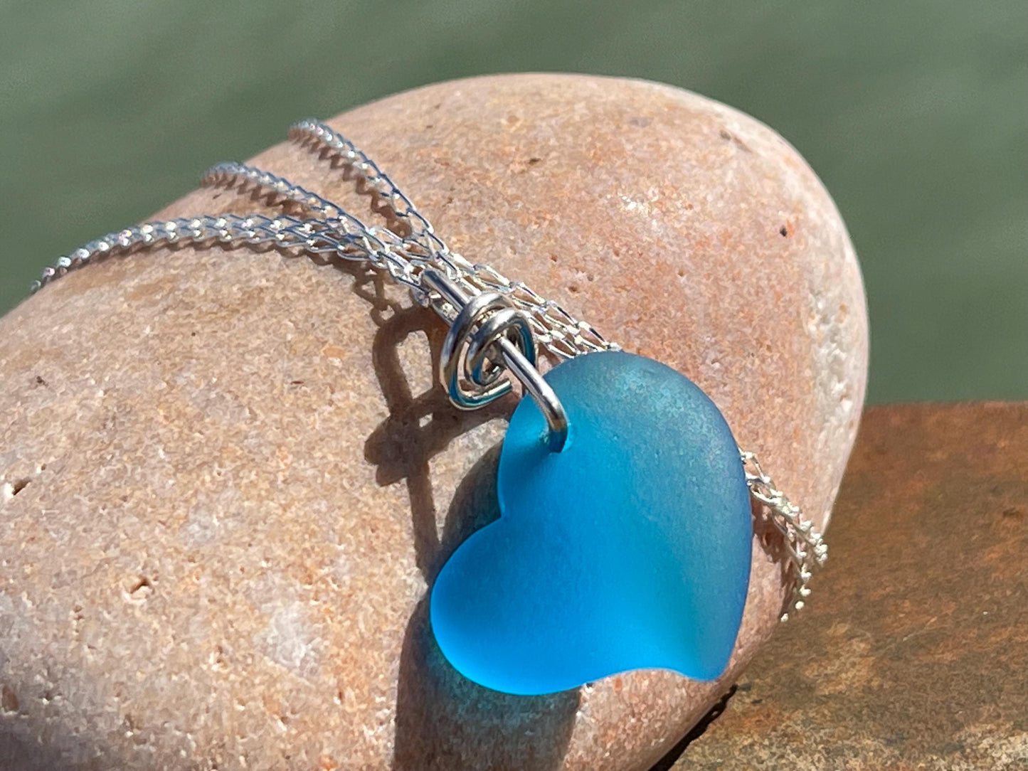 Sea glass heart necklace. Recycled necklace, gift for him. Ethical jewellery. Sea glass pendant. Eco friendly necklace, boho surf jewellery