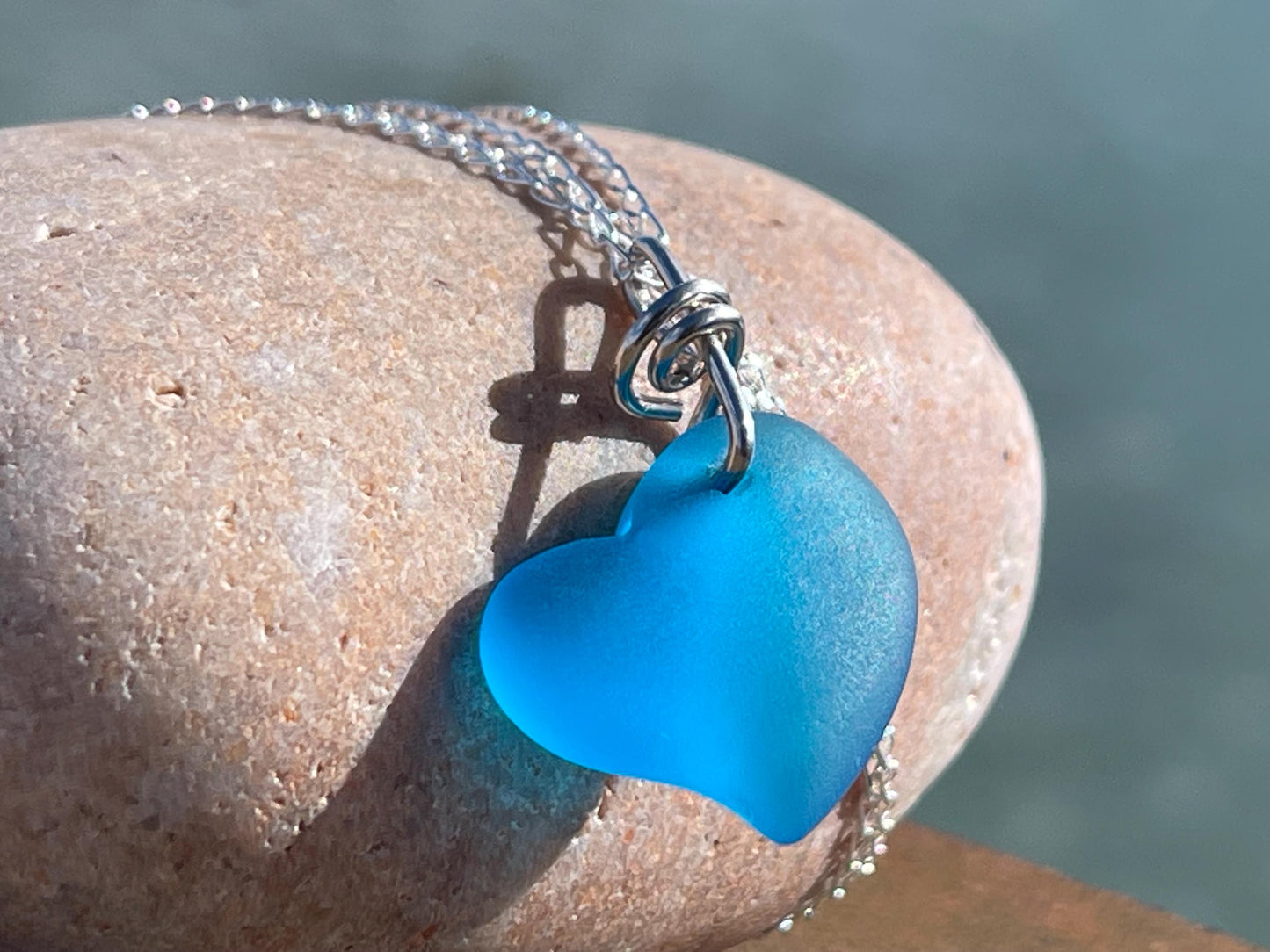 Sea glass heart necklace. Recycled necklace, gift for him. Ethical jewellery. Sea glass pendant. Eco friendly necklace, boho surf jewellery