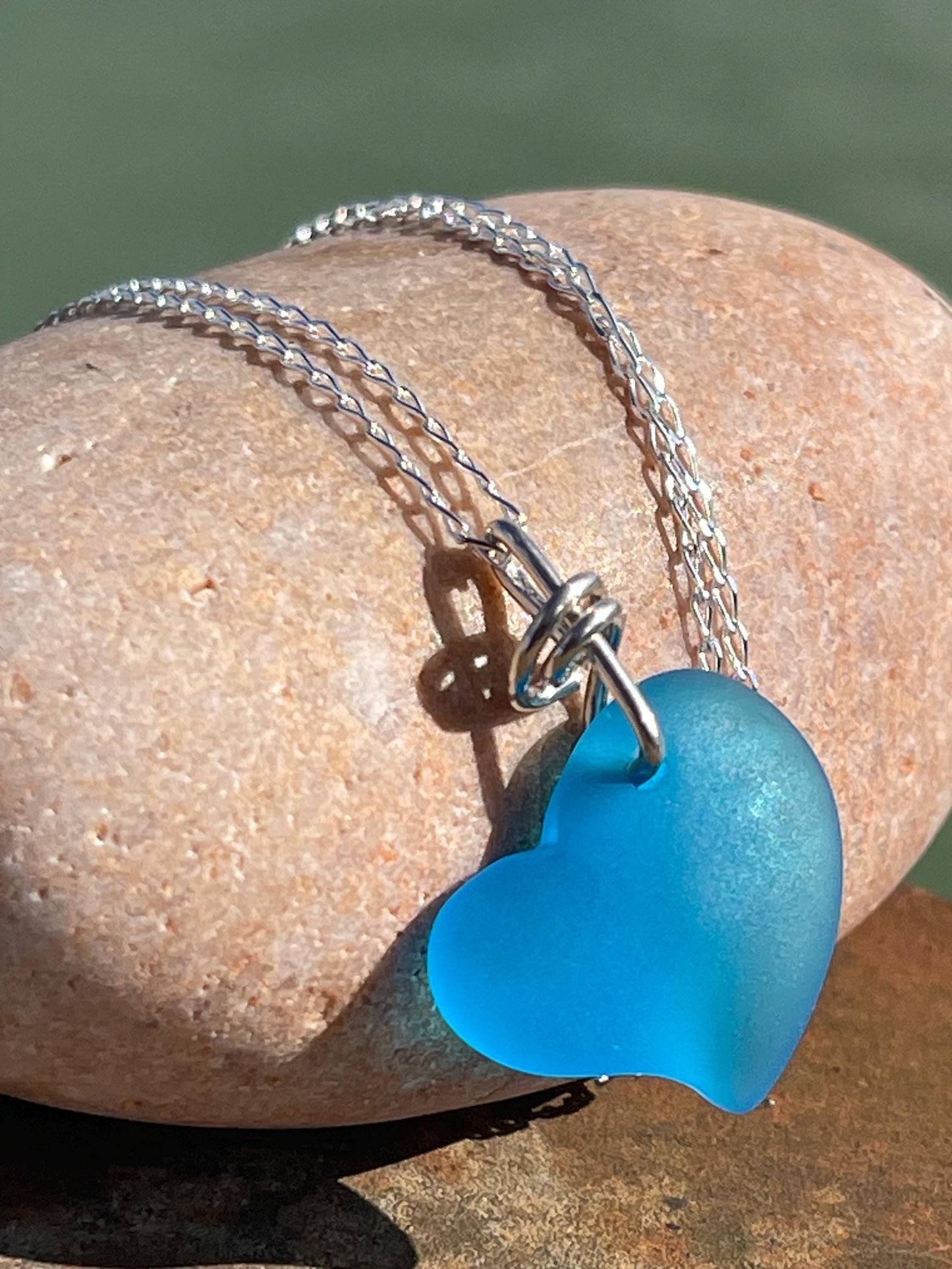 Sea glass heart necklace. Recycled necklace, gift for him. Ethical jewellery. Sea glass pendant. Eco friendly necklace, boho surf jewellery