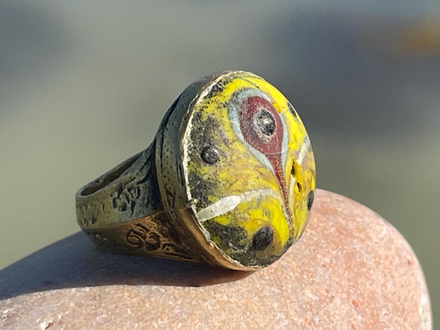 Fabulous vintage ring, large yellow ring, boho vintage jewellery, ethical jewellery, gypsy ring. Gypsy jewellery, statement jewellery