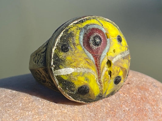 Fabulous vintage ring, large yellow ring, boho vintage jewellery, ethical jewellery, gypsy ring. Gypsy jewellery, statement jewellery