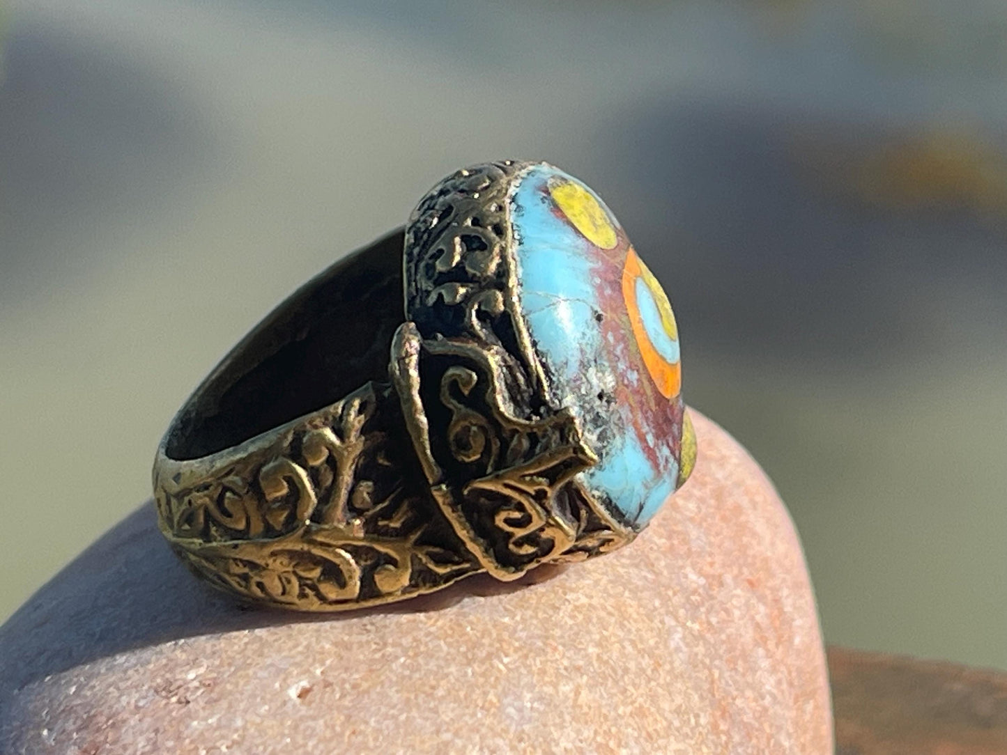Fabulous vintage ring, large blue ring, boho vintage jewellery, ethical jewellery, gypsy ring. Gypsy jewellery, statement jewellery