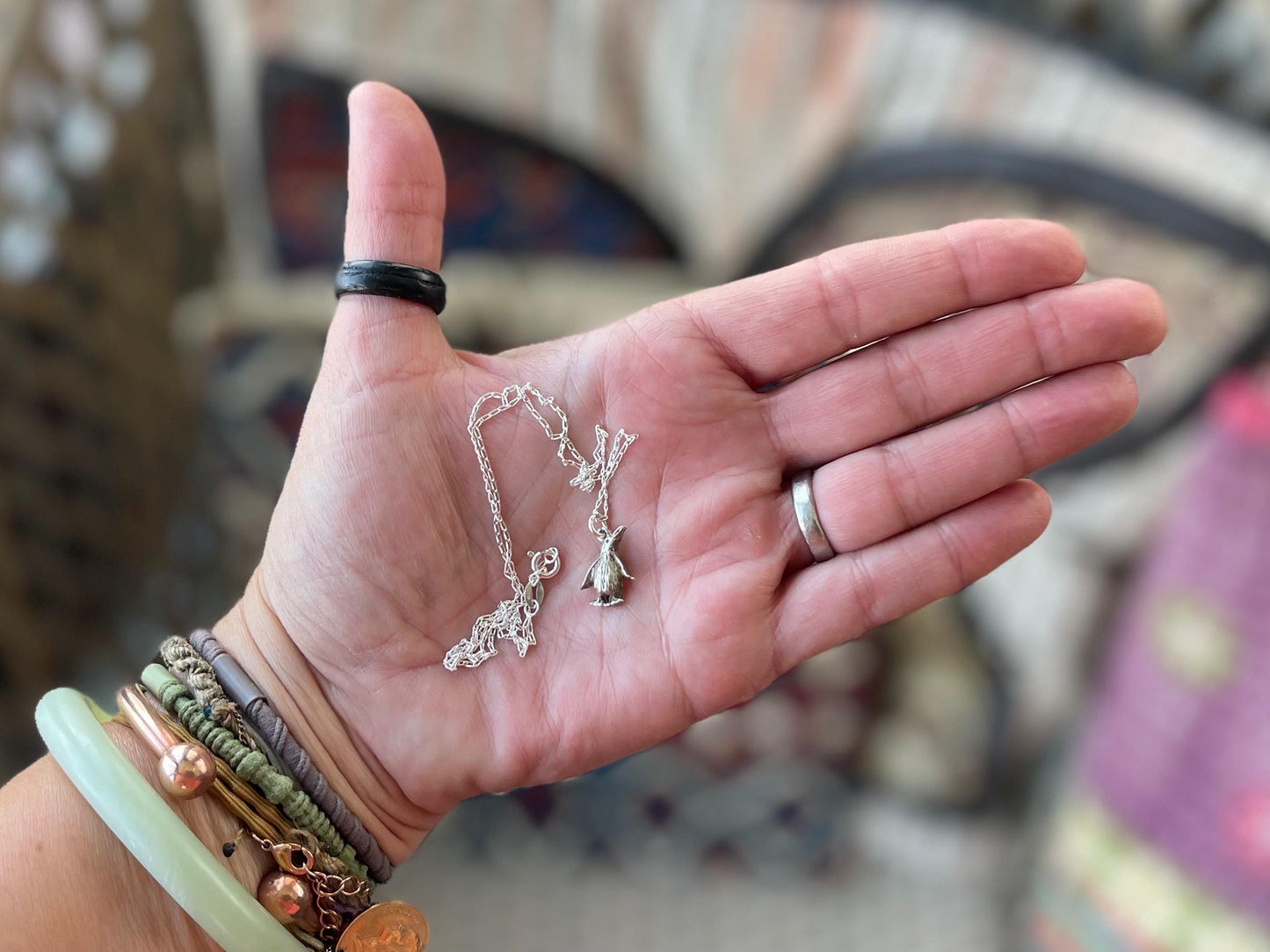 Recycled sterling silver penguin necklace. Unique jewellery, festive necklace, penguin jewellery, penguin pendant. Penguin jewellery.