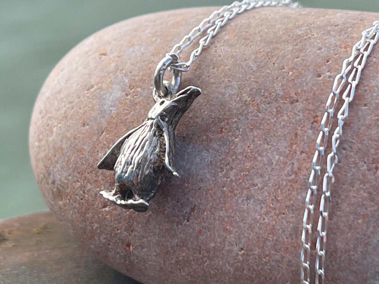 Recycled sterling silver penguin necklace. Unique jewellery, festive necklace, penguin jewellery, penguin pendant. Penguin jewellery.