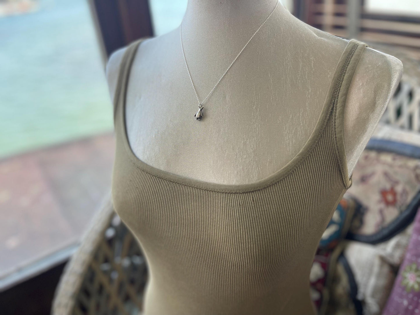 Recycled sterling silver penguin necklace. Unique jewellery, festive necklace, penguin jewellery, penguin pendant. Penguin jewellery.