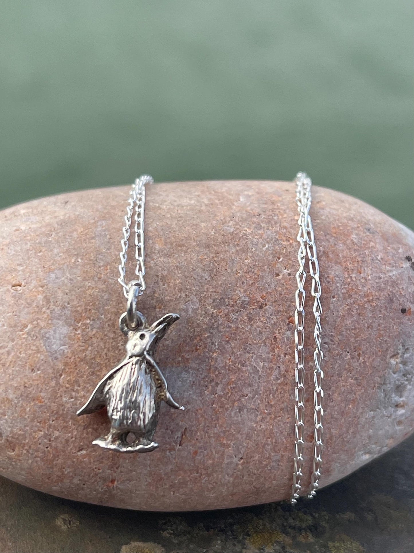 Recycled sterling silver penguin necklace. Unique jewellery, festive necklace, penguin jewellery, penguin pendant. Penguin jewellery.