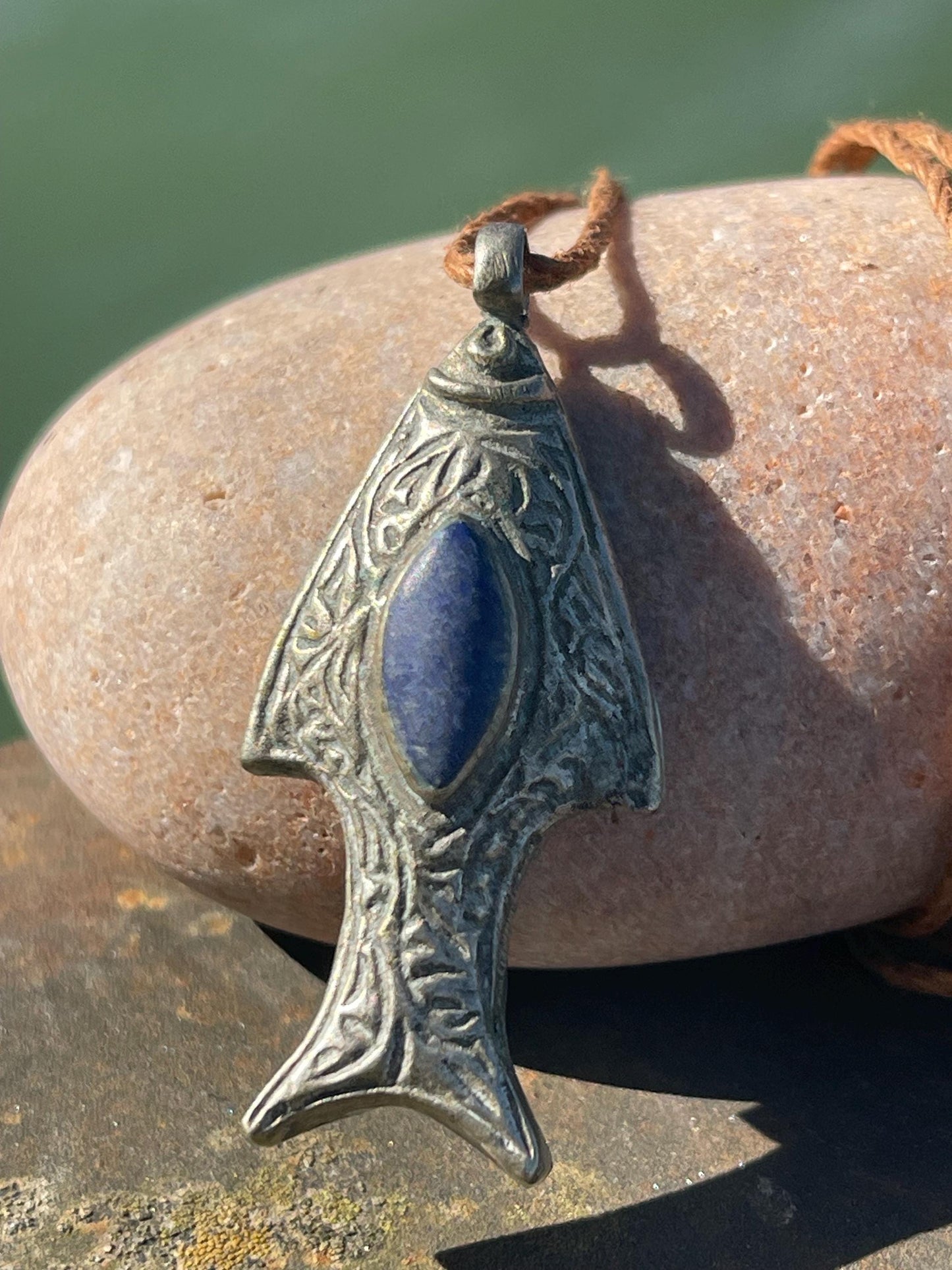 Gypsy jewellery, fish necklace, lapis necklace, vintage jewellery, ethical jewellery, fish pendant, boho necklace, unique lapis fish