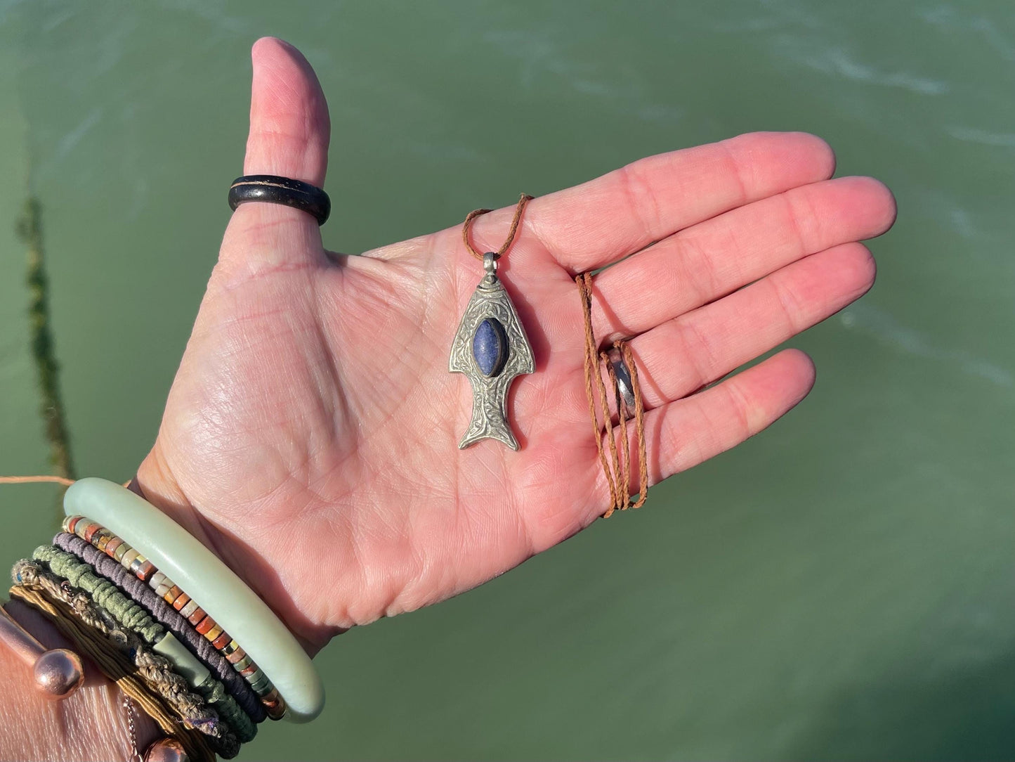 Gypsy jewellery, fish necklace, lapis necklace, vintage jewellery, ethical jewellery, fish pendant, boho necklace, unique lapis fish