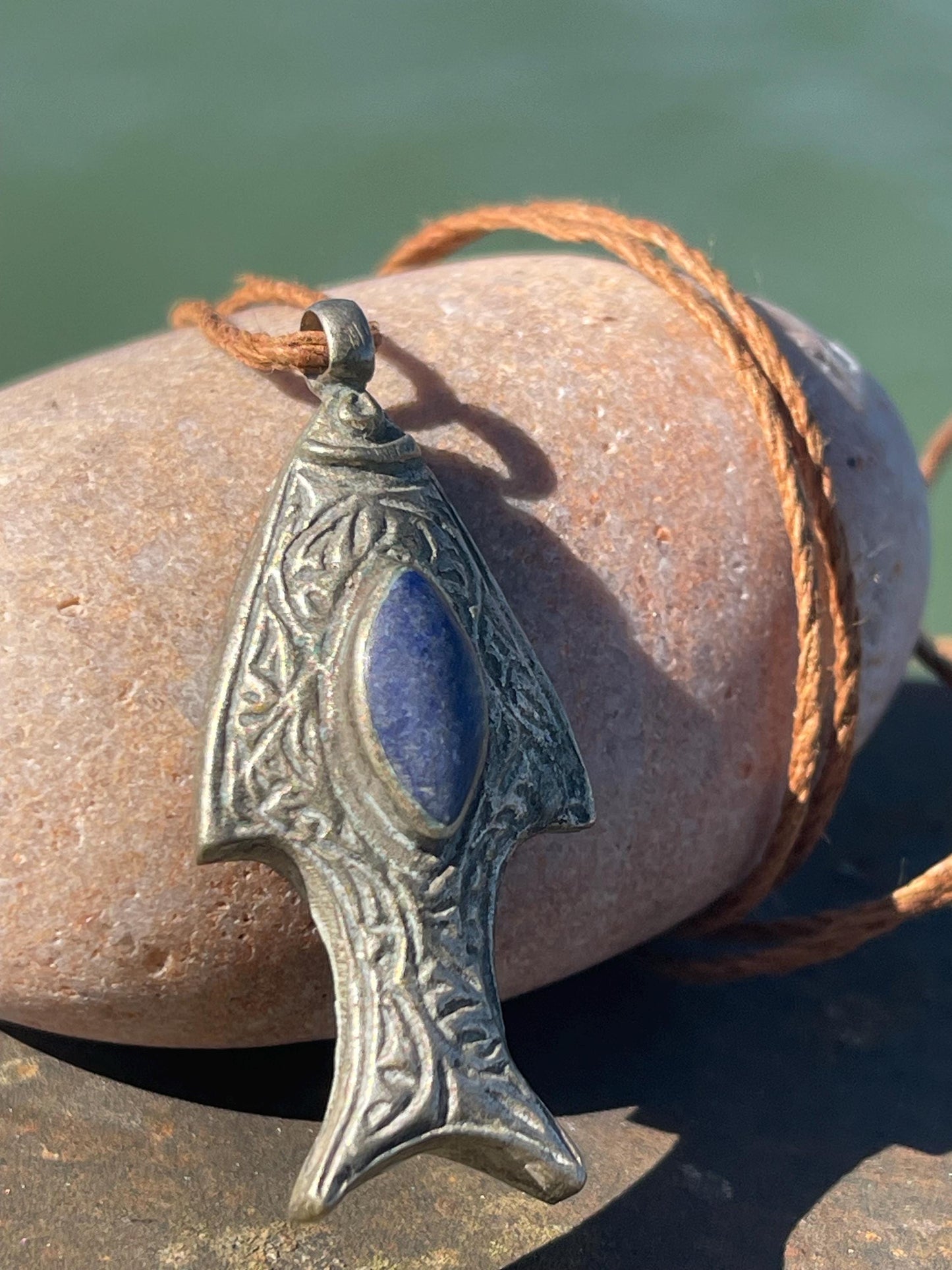 Gypsy jewellery, fish necklace, lapis necklace, vintage jewellery, ethical jewellery, fish pendant, boho necklace, unique lapis fish