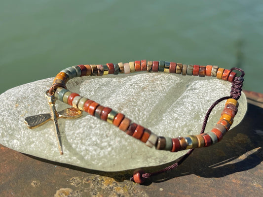 Adjustable Picasso jasper gemstone bracelet, handmade gift for him or her. Ethical jewellery, handmade unique jewellery.