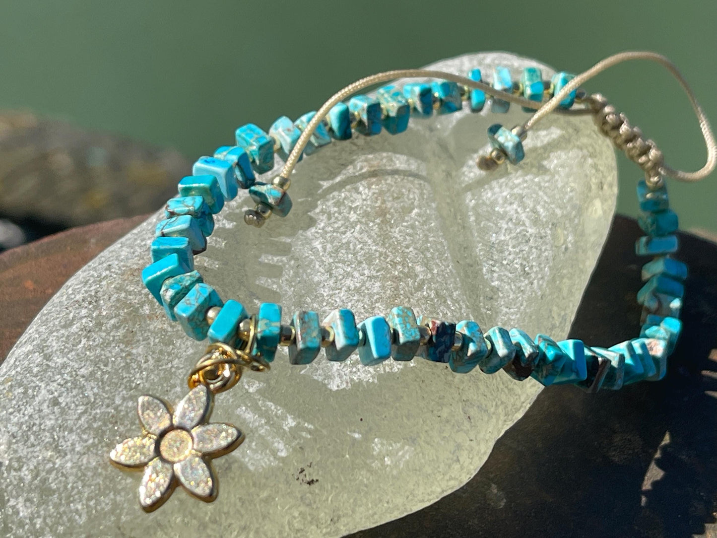 Adjustable gold and blue jasper gemstone bracelet, handmade gift for him or her. Ethical jewellery, handmade unique jewellery.