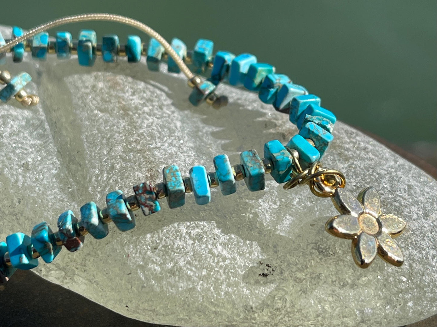 Adjustable gold and blue jasper gemstone bracelet, handmade gift for him or her. Ethical jewellery, handmade unique jewellery.