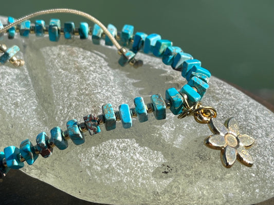 Adjustable gold and blue jasper gemstone bracelet, handmade gift for him or her. Ethical jewellery, handmade unique jewellery.