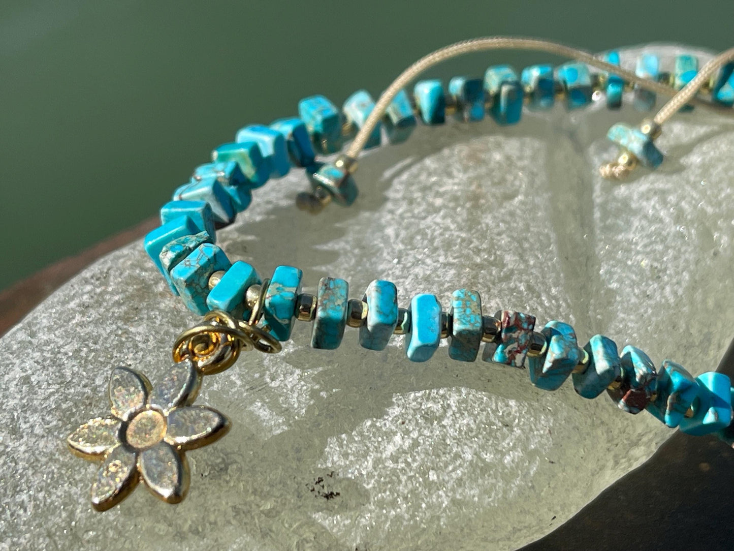 Adjustable gold and blue jasper gemstone bracelet, handmade gift for him or her. Ethical jewellery, handmade unique jewellery.