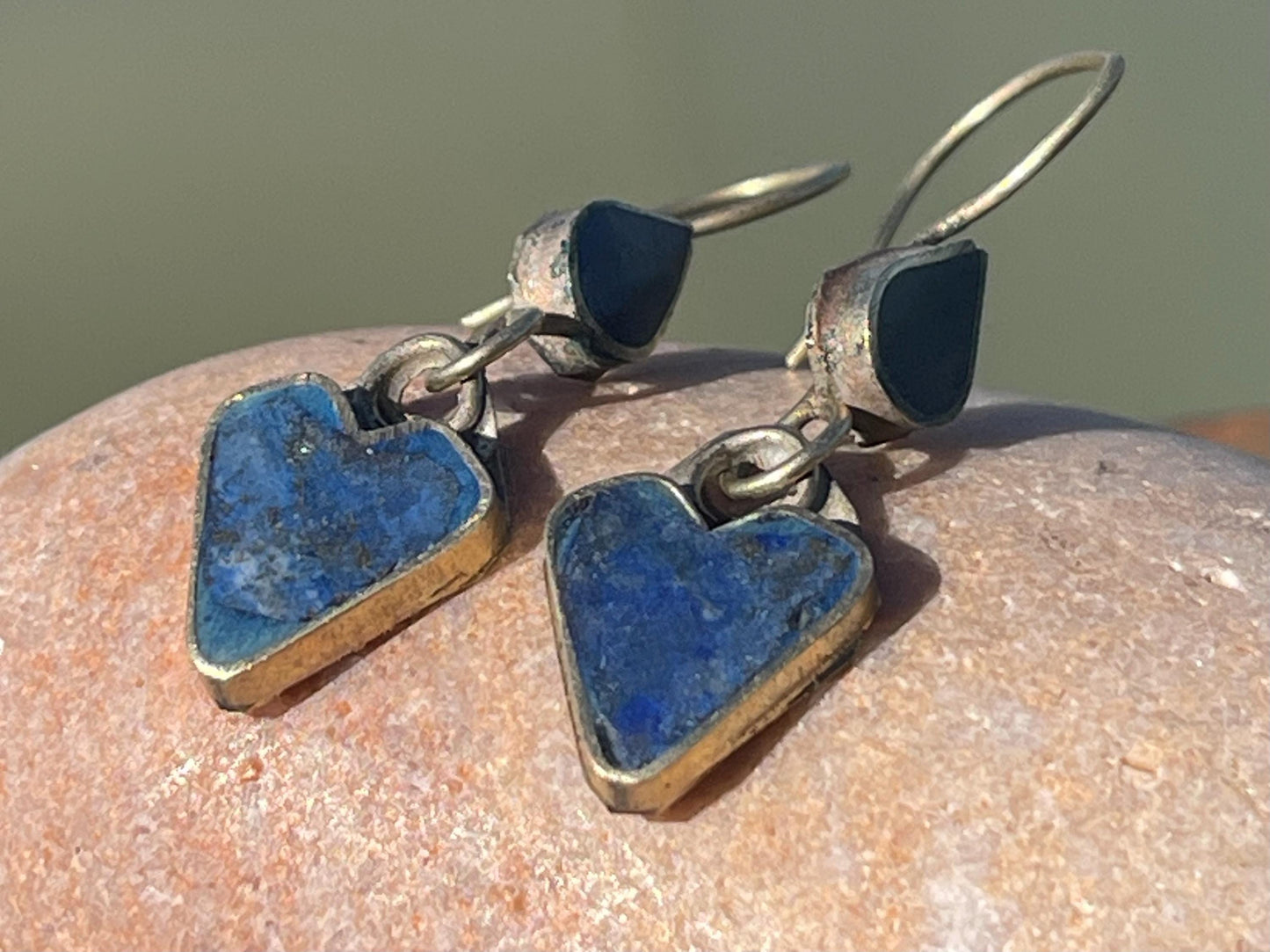 Vintage heart earrings, silver heart jewellery, blue hearts, ethical jewellery, gypsy earrings. Eco friendly jewellery. Ethical jewellery.