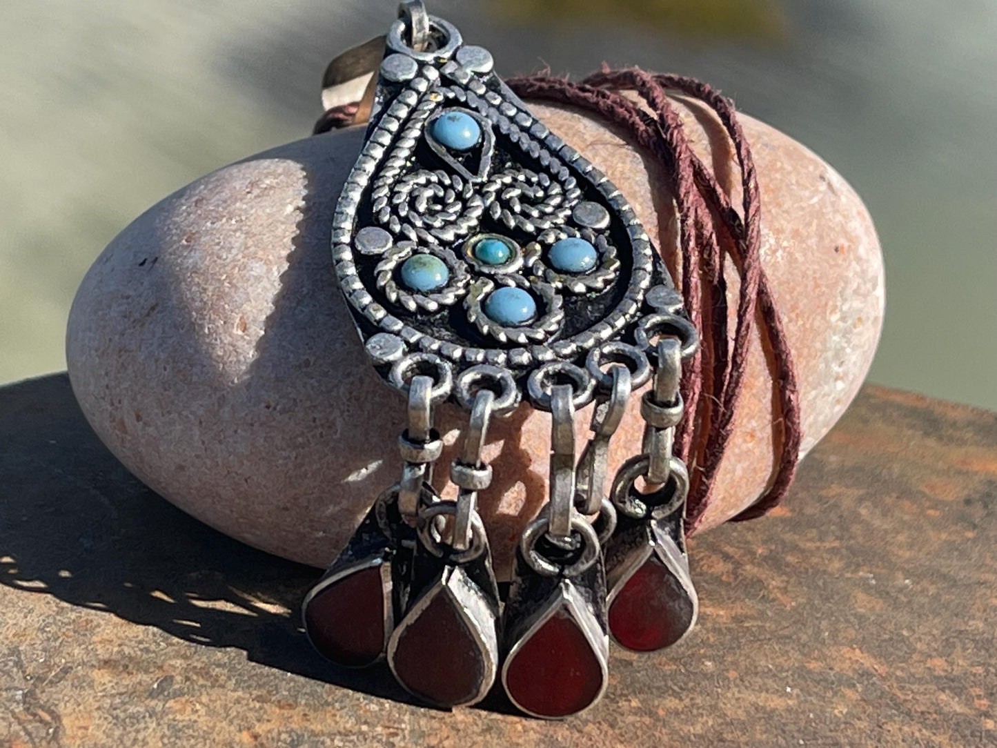 Gypsy jewellery. Red statement necklace. Vintage jewellery, ethical jewellery, eco friendly jewellery, boho necklace, unique necklace