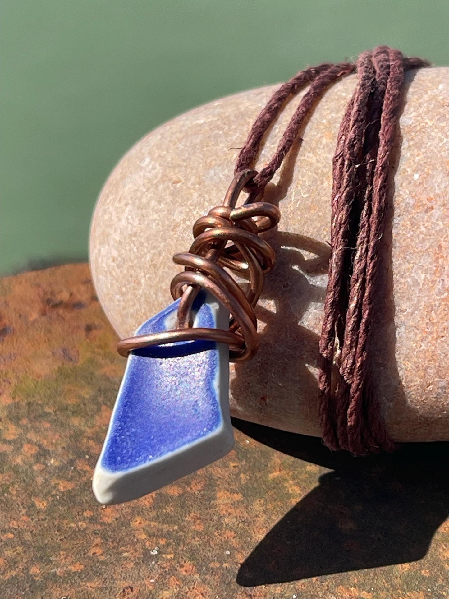 Recycled necklace, sea pottery necklace, eco friendly gift for her. Handmade necklace, ethical jewellery, ceramic necklace, blue necklace