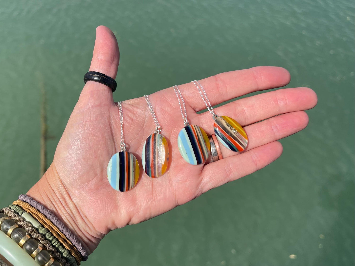 Surfite Pendants on recycled sterling silver chains. Gift for surfer, unique gifts. Handmade gift for surfers. Surfer presents. Gift for him