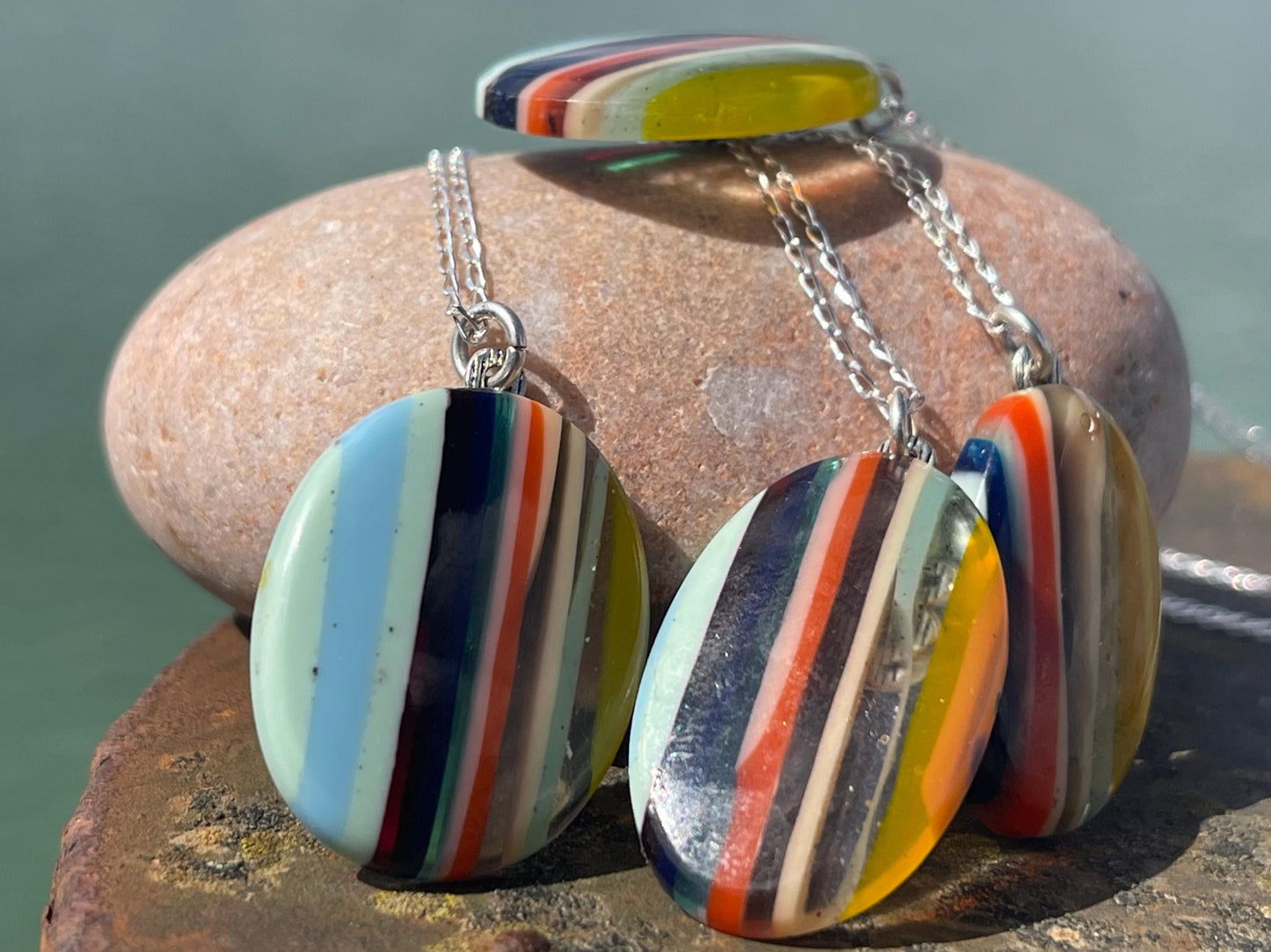 Surfite Pendants on recycled sterling silver chains. Gift for surfer, unique gifts. Handmade gift for surfers. Surfer presents. Gift for him