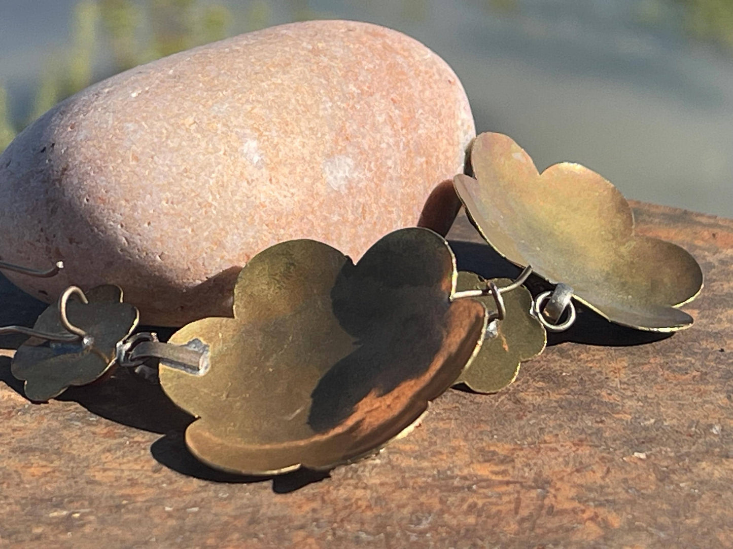 Gypsy jewellery. Large flower earrings with carnelian and glass. Ethical jewellery, eco friendly jewellery, boho earrings, unique earrings.