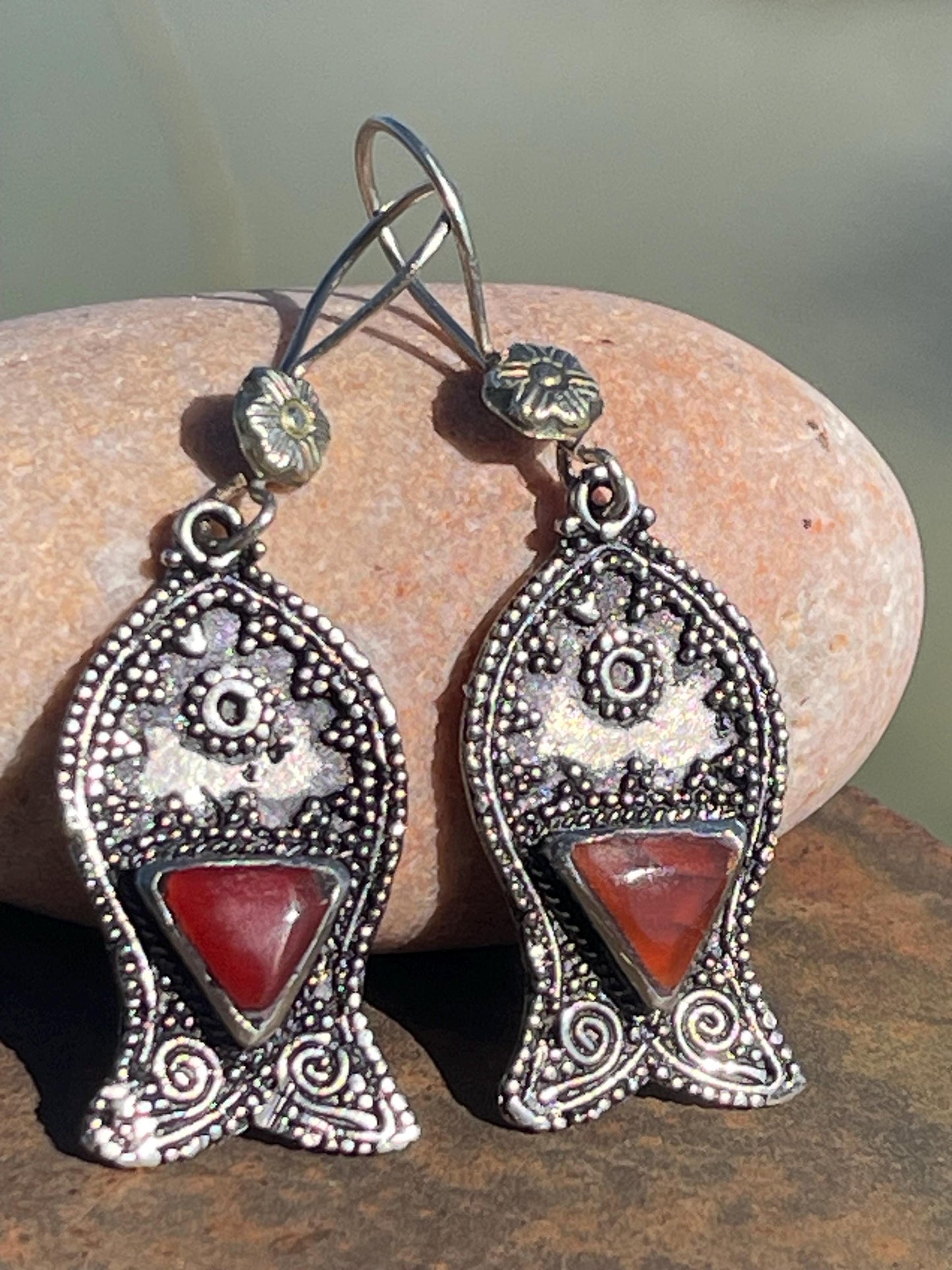 Gypsy jewellery, vintage fish earrings, silver fish earrings, vintage fish jewellery, ethical jewellery,  gypsy earrings, unusual gift ideas