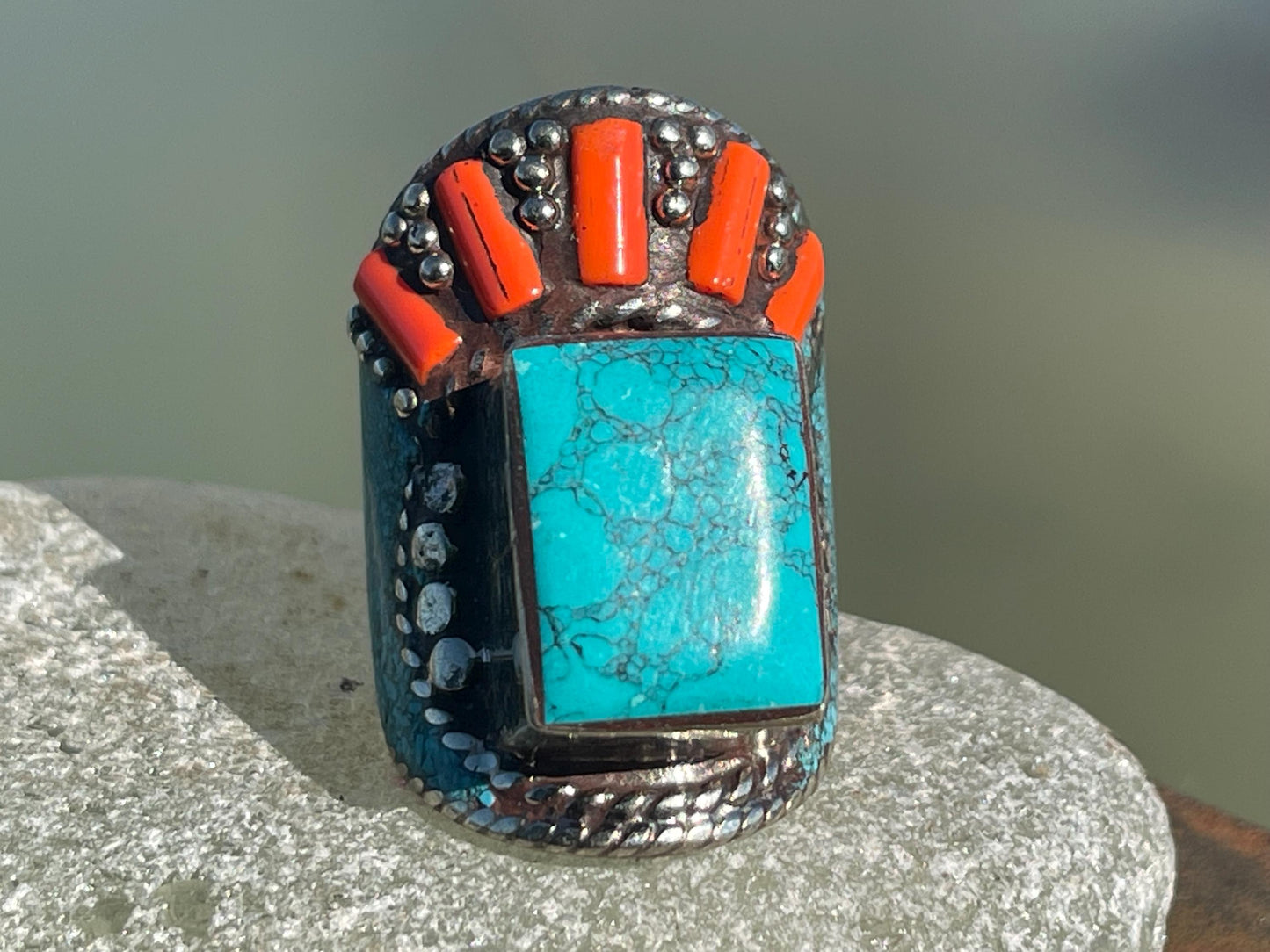 Vintage ring, vintage jewellery, ethical jewellery, gypsy ring. Gypsy jewellery, large ring, statement ring, turquoise ring, blue ring