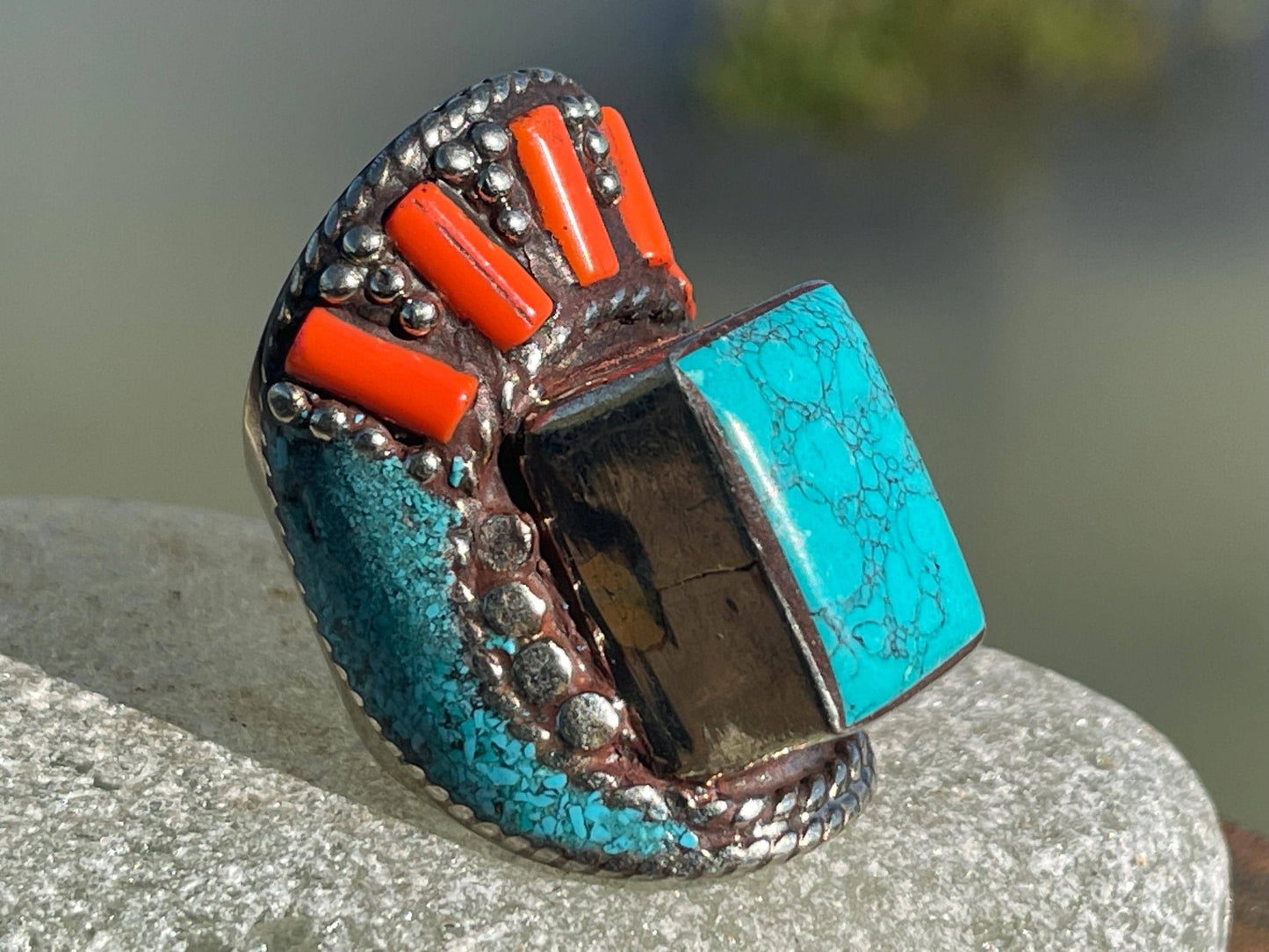 Vintage ring, vintage jewellery, ethical jewellery, gypsy ring. Gypsy jewellery, large ring, statement ring, turquoise ring, blue ring