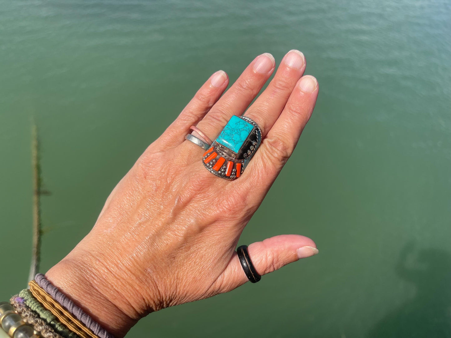 Vintage ring, vintage jewellery, ethical jewellery, gypsy ring. Gypsy jewellery, large ring, statement ring, turquoise ring, blue ring