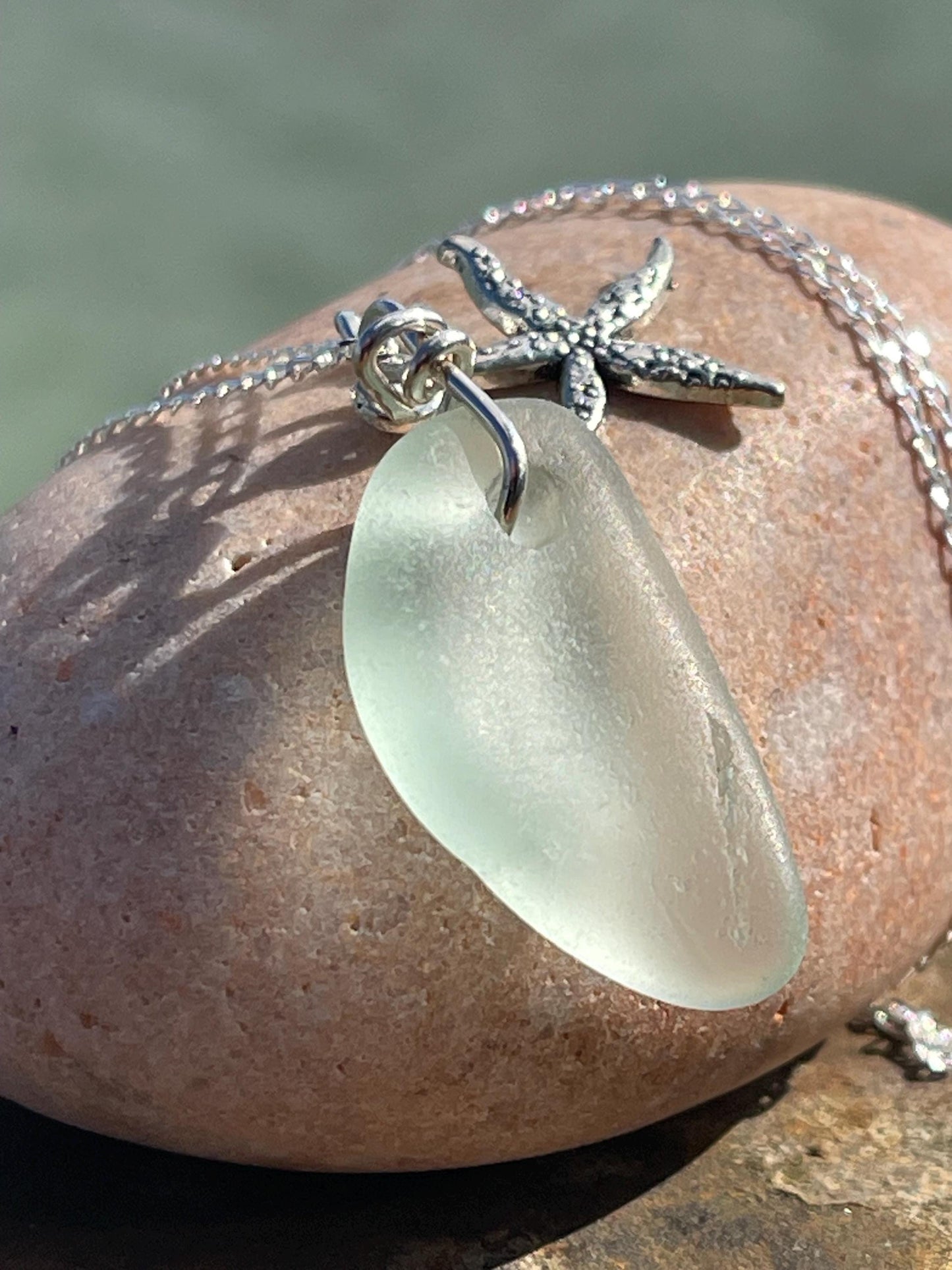 Eco friendly necklace made with sea glass  on a recycled sterling silver chain. Ethical jewellery. Handmade eco friendly jewellery.